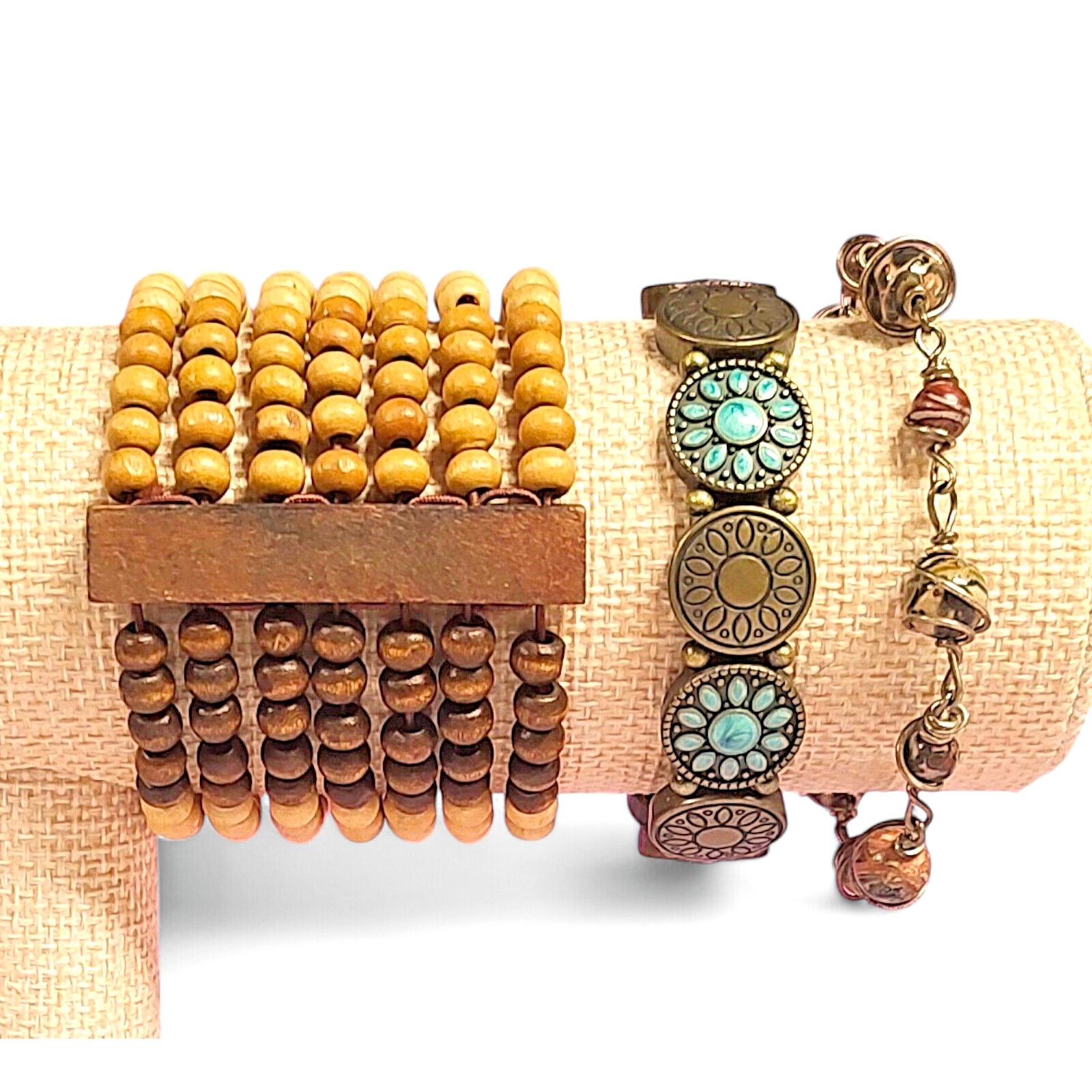 VTG 3pc Chunky Multi Color Natural Boho Earthy Bracelets Expansion / Clasp