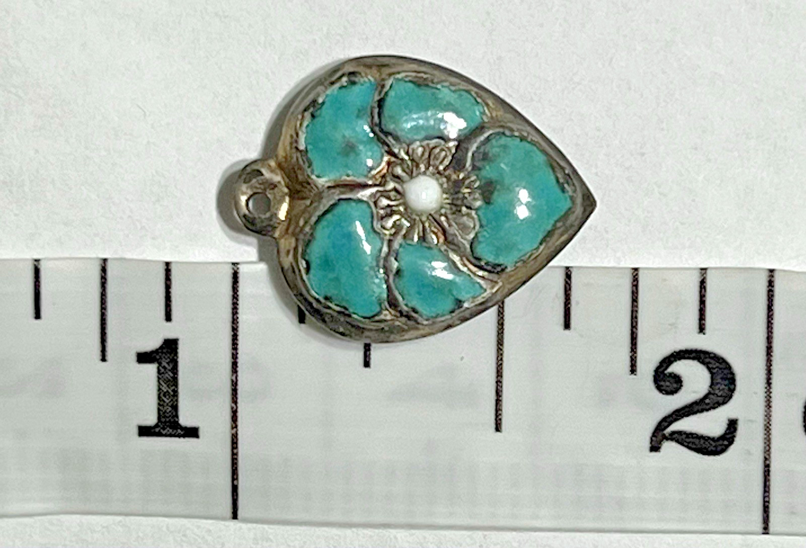 Sterling Silver Heart Flower Charm Puffy Enamel Pansy 925 Vintage Stamped Blue