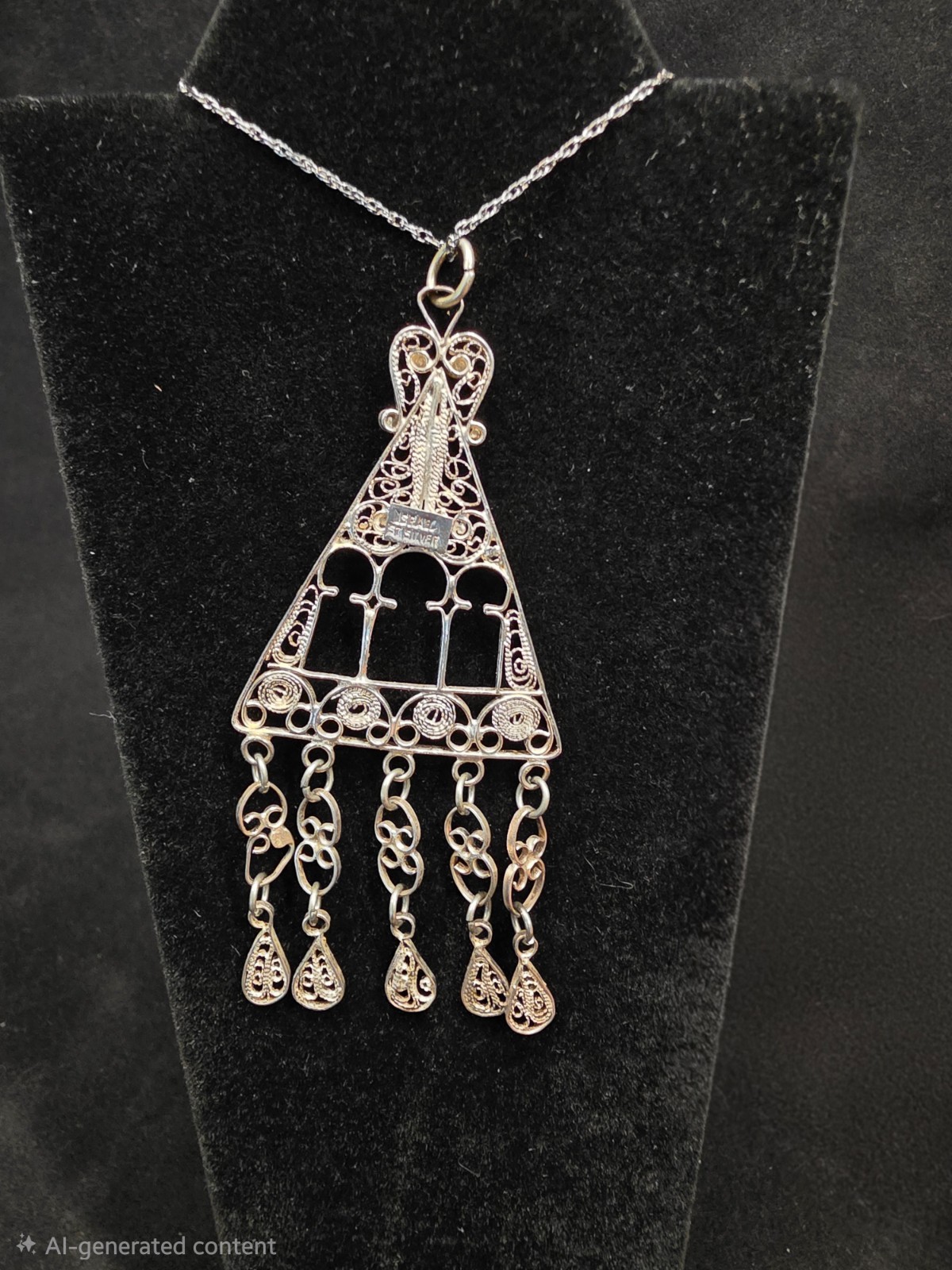 Vintage Yemeni Necklace Ethnic Chandelier Filigree Israeli Silver 925 Oriental