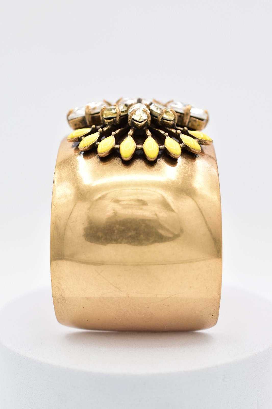 Stella & Dot Crystal Gold Cuff Bracelet Yellow Enamel Statement Wide Y2K BinBR