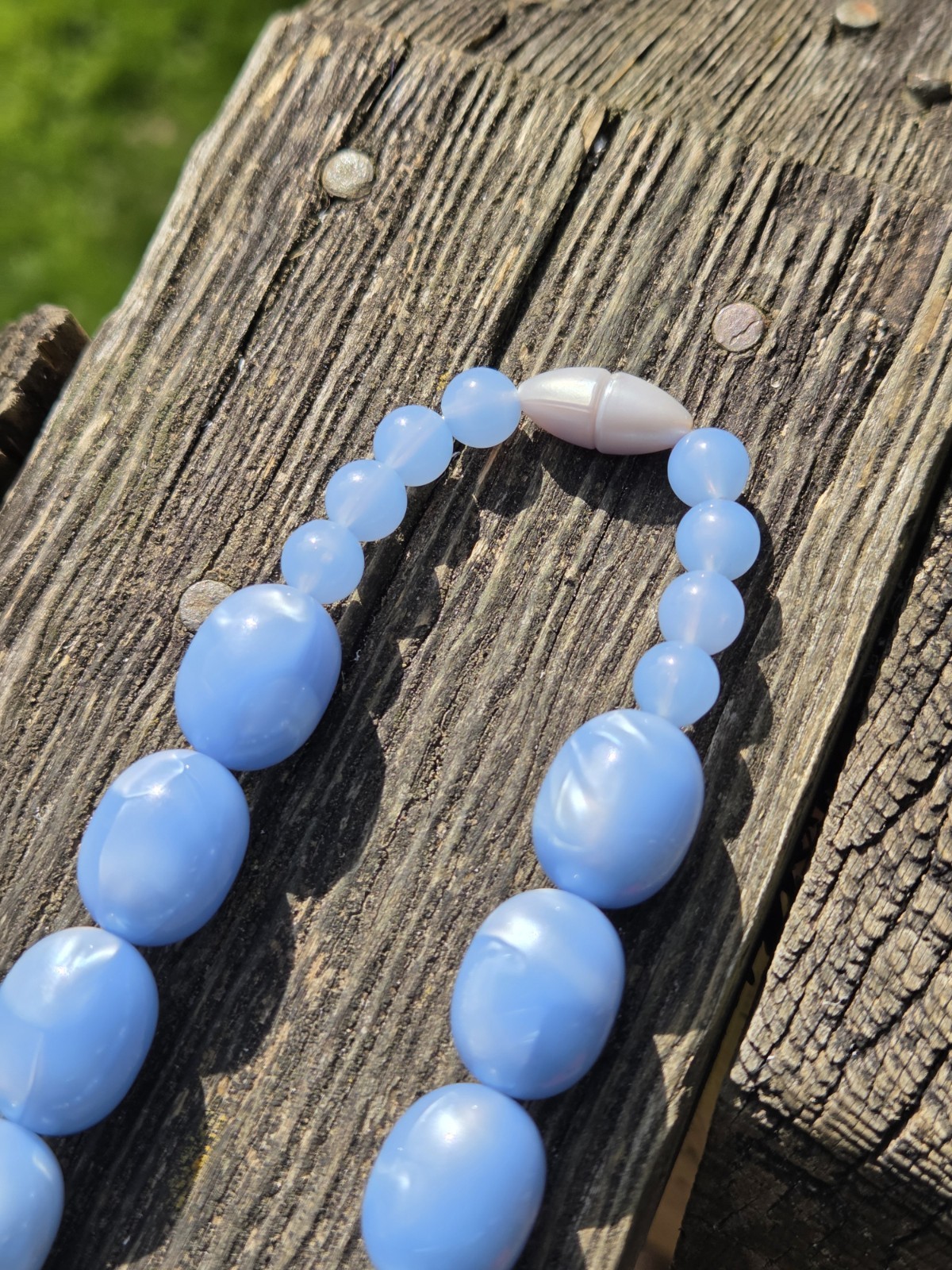 Vintage Avon Lucite Moon Glow Necklace 80s Blue Orange Gold Tone Plastic Beaded