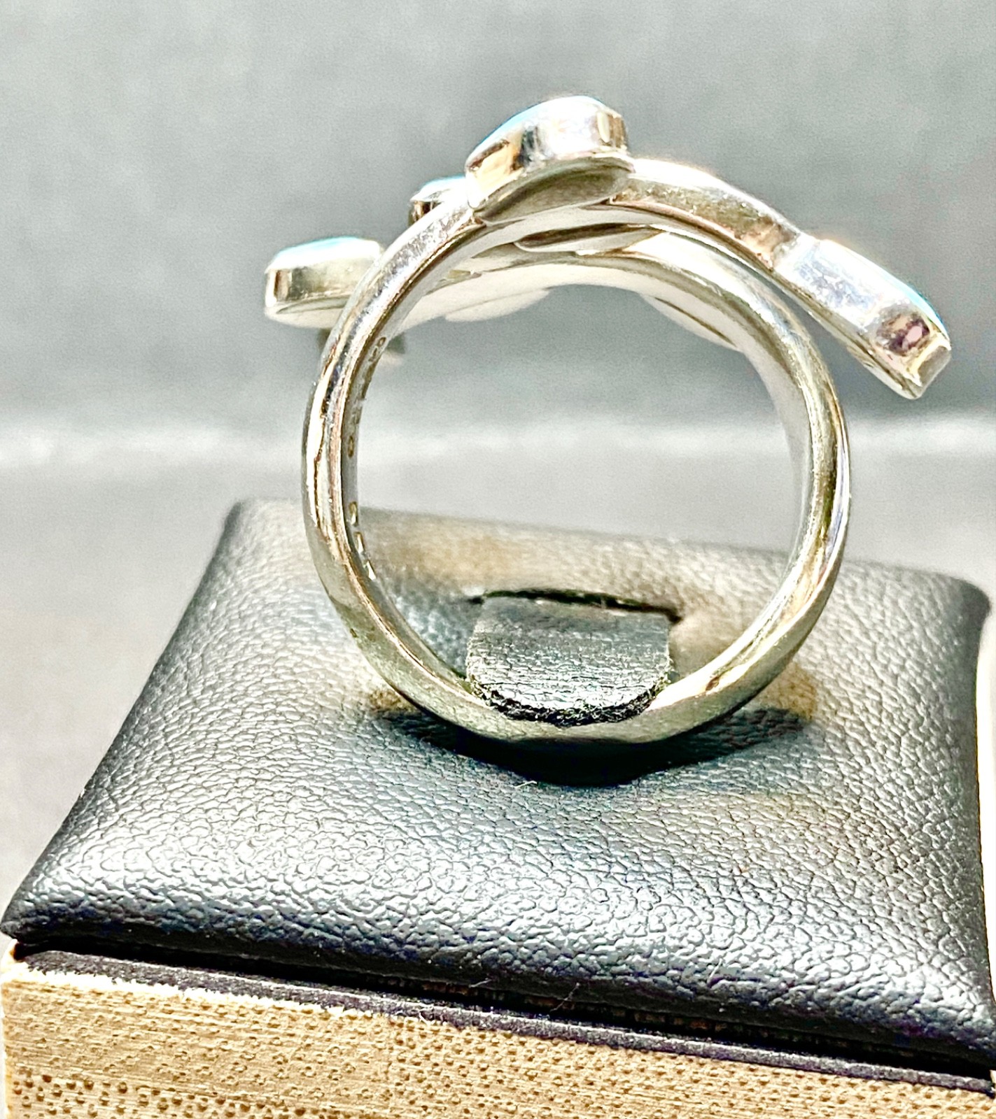 Vintage Sterling Silver Turquoise Dominique Dinouart Bypass Ring Size 8 1/2