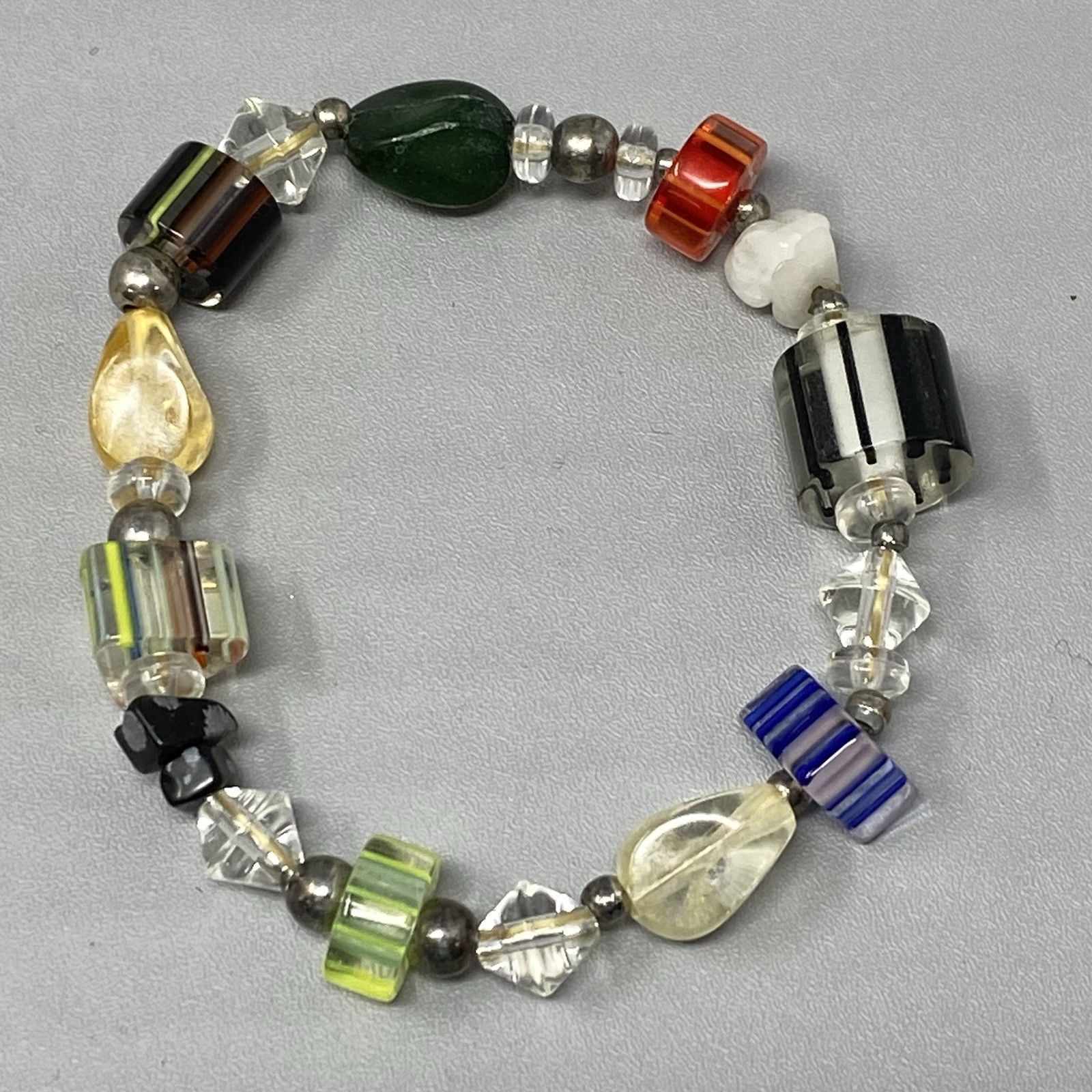 Cane Glass Bead Bracelet Multicolor Geometric Stone Crystal Stretch Fused 6.5″