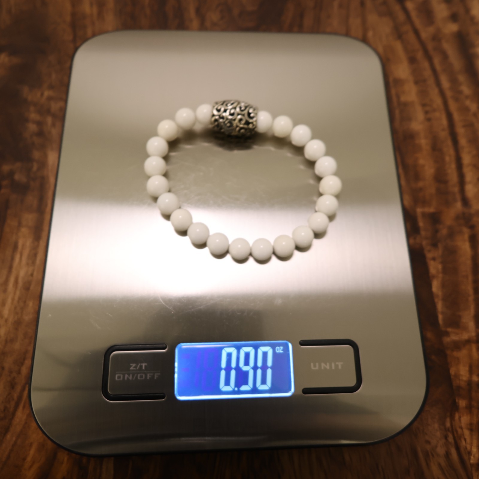 Carolyn Pollack bracelet Relios white agate beads silver magnetic clasp 6.75in