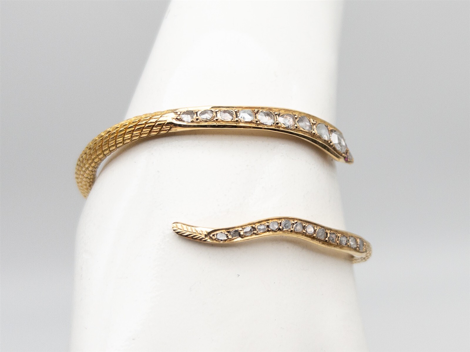 Antique 1920s 2ct Old Rose Cut Diamond 22k Yellow Gold SNAKE Bangle Bracelet 44g