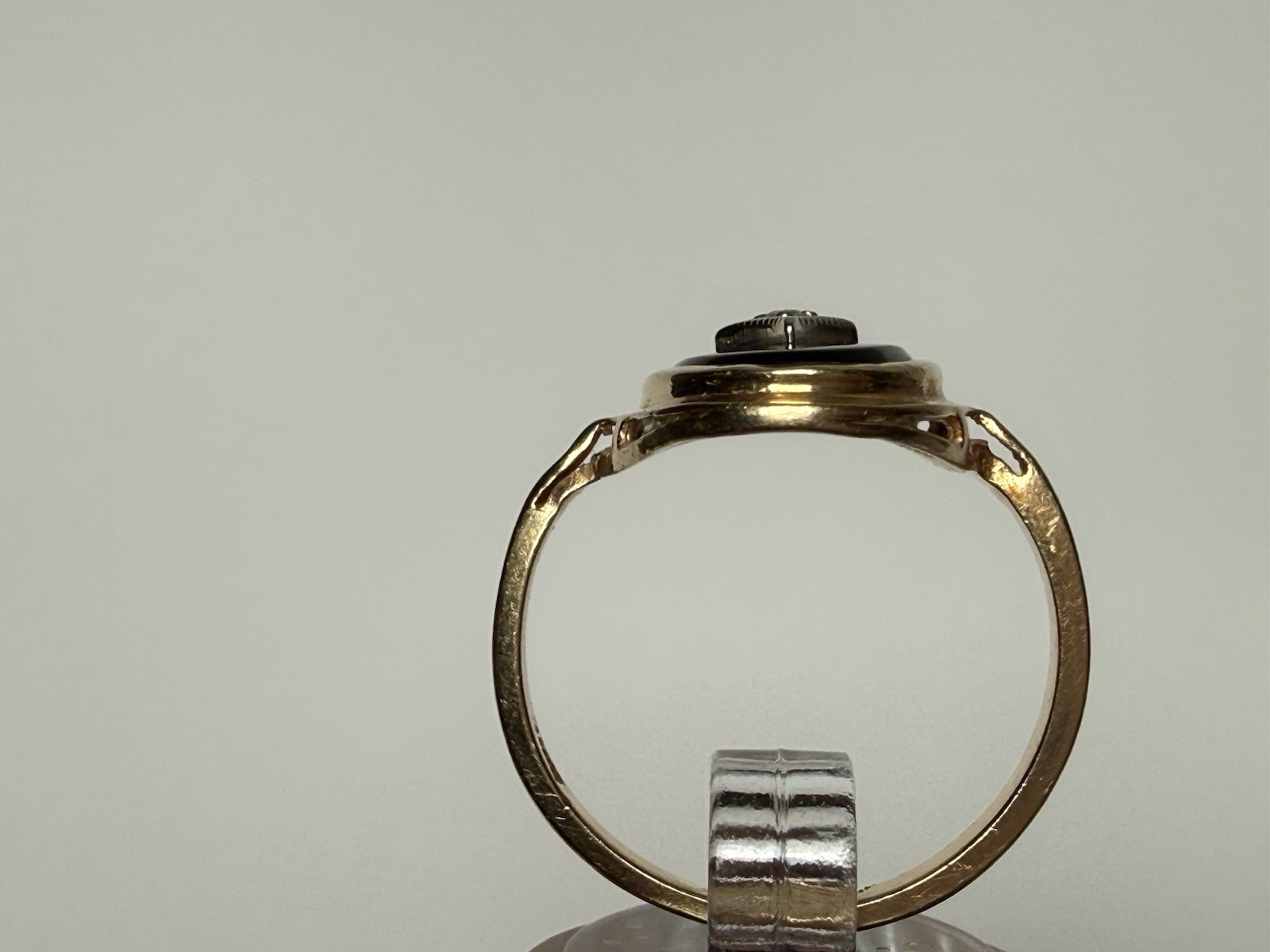 14k Yellow Gold Diamond Oval Black Onyx Size 7 Ring Art Deco