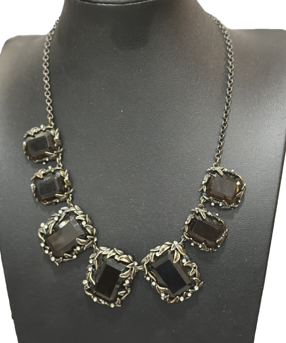 Talbots Dark Brown Acrylic Stone Statement Necklace Toggle Closure 18″
