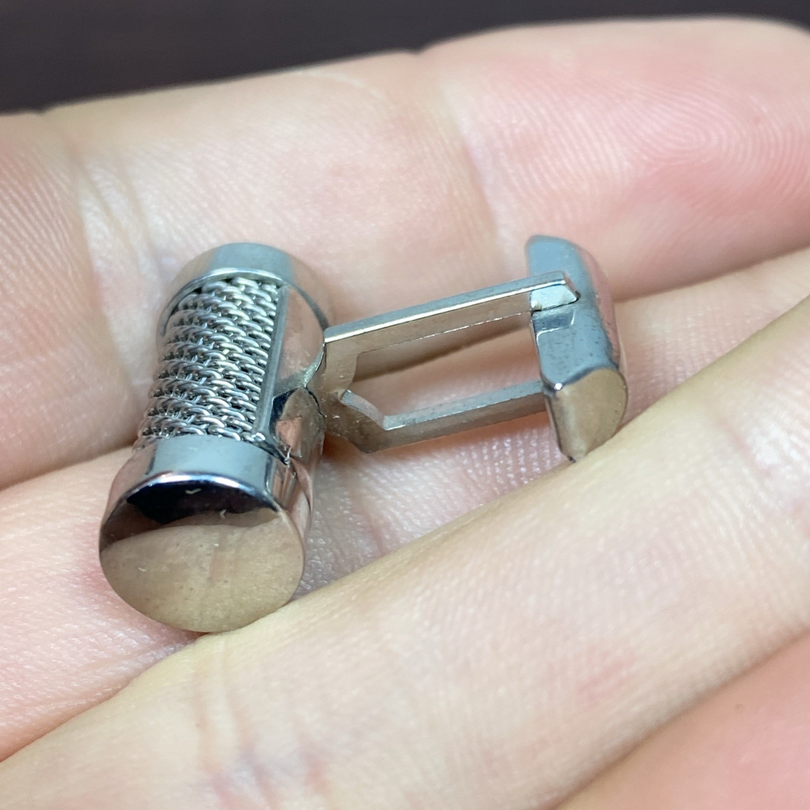 Vtg Round MESH Swank Cuff Links Tie Clip Bar Set (LOOKS LIKE A RETRO MICROPHONE)