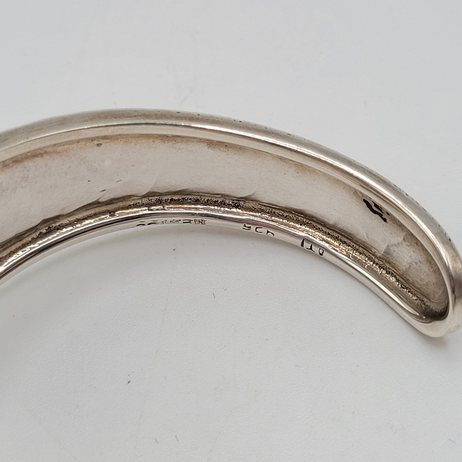 ATI Mexico 925 Sterling Silver Hammered Recessed Wave Cuff Vtg Bracelet 19 Grams