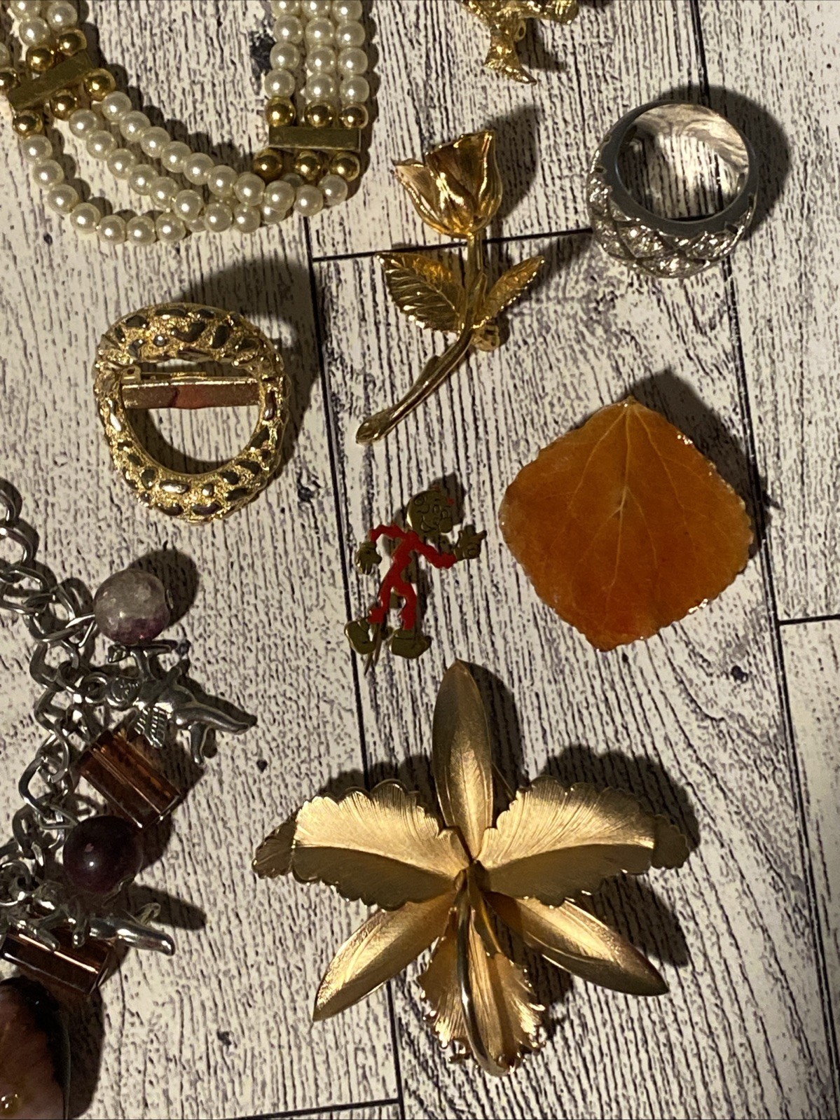 Vtg-mod Jewelry Lot Rhinestone Enamel Glass Pins Pendants Ring Charms Bracelet