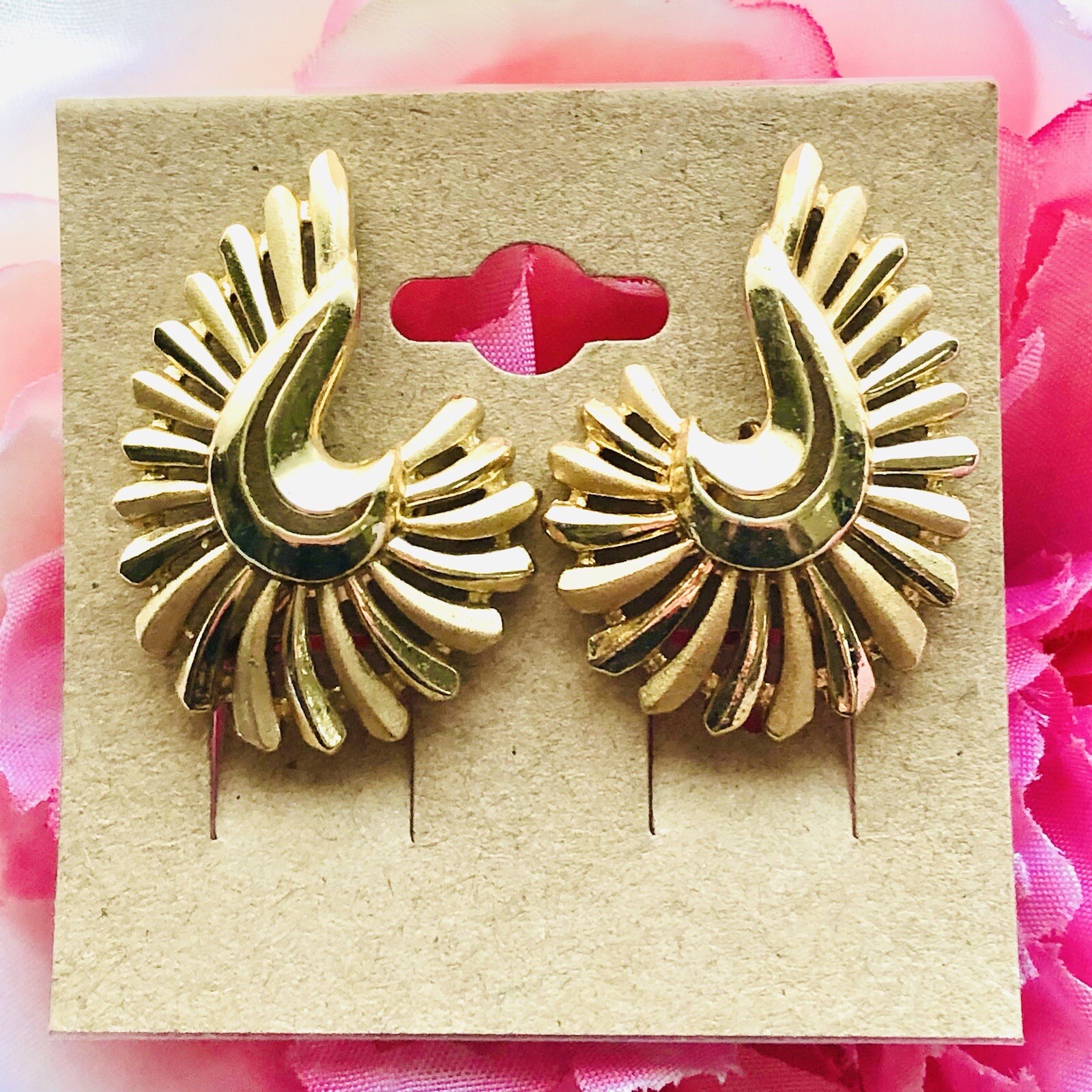 Crown Trifari Atomic Clip On Earrings Signed Vintage Abstract Modernist Jewelry