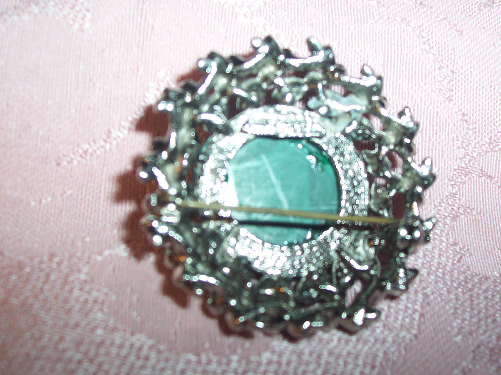 Large Vintage Malachite Filigree Brooch 1 “1/2 ACROSS
