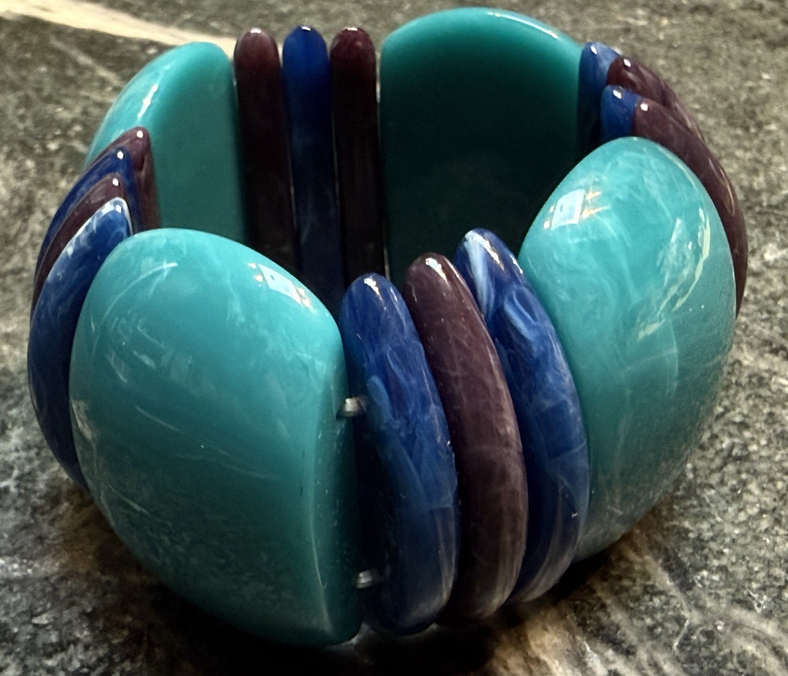 Vintage Blue and Purple Lucite Link Stretch Bracelet