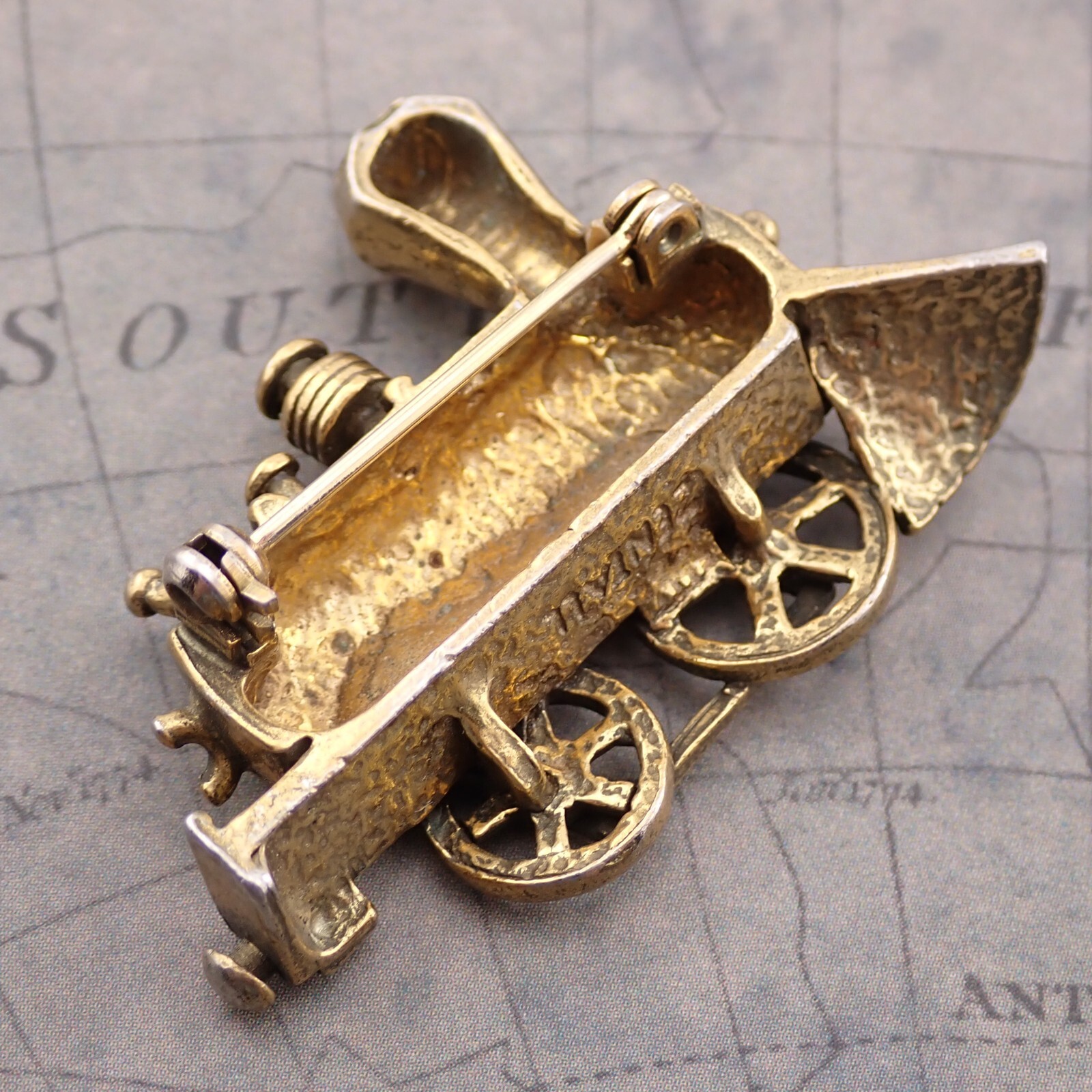 Vintage Zentall Locomotive Train Engine Gold Tone Pin Brooch