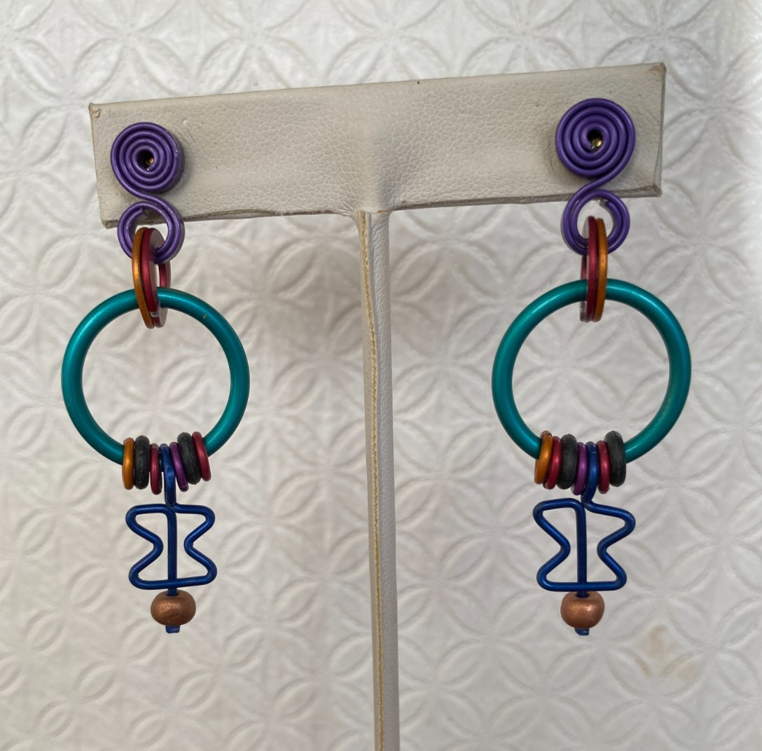 David Spada Anodized Aluminum Earrings Unsigned Vintage Pierced