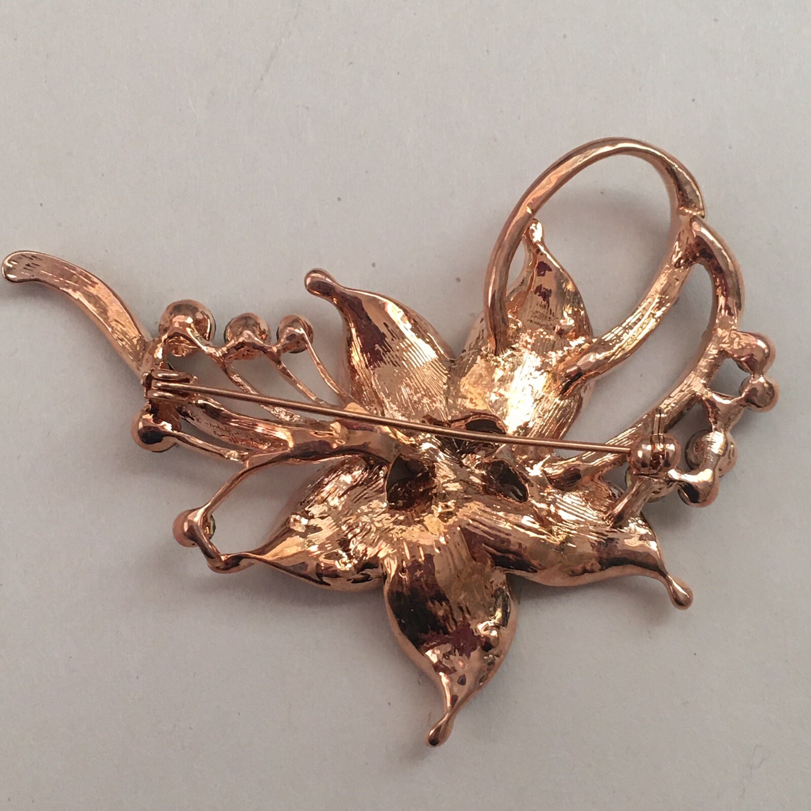 Vintage Brooch Flower Rhinestones Gold Pin Nature Floral Purple Plants Beautiful