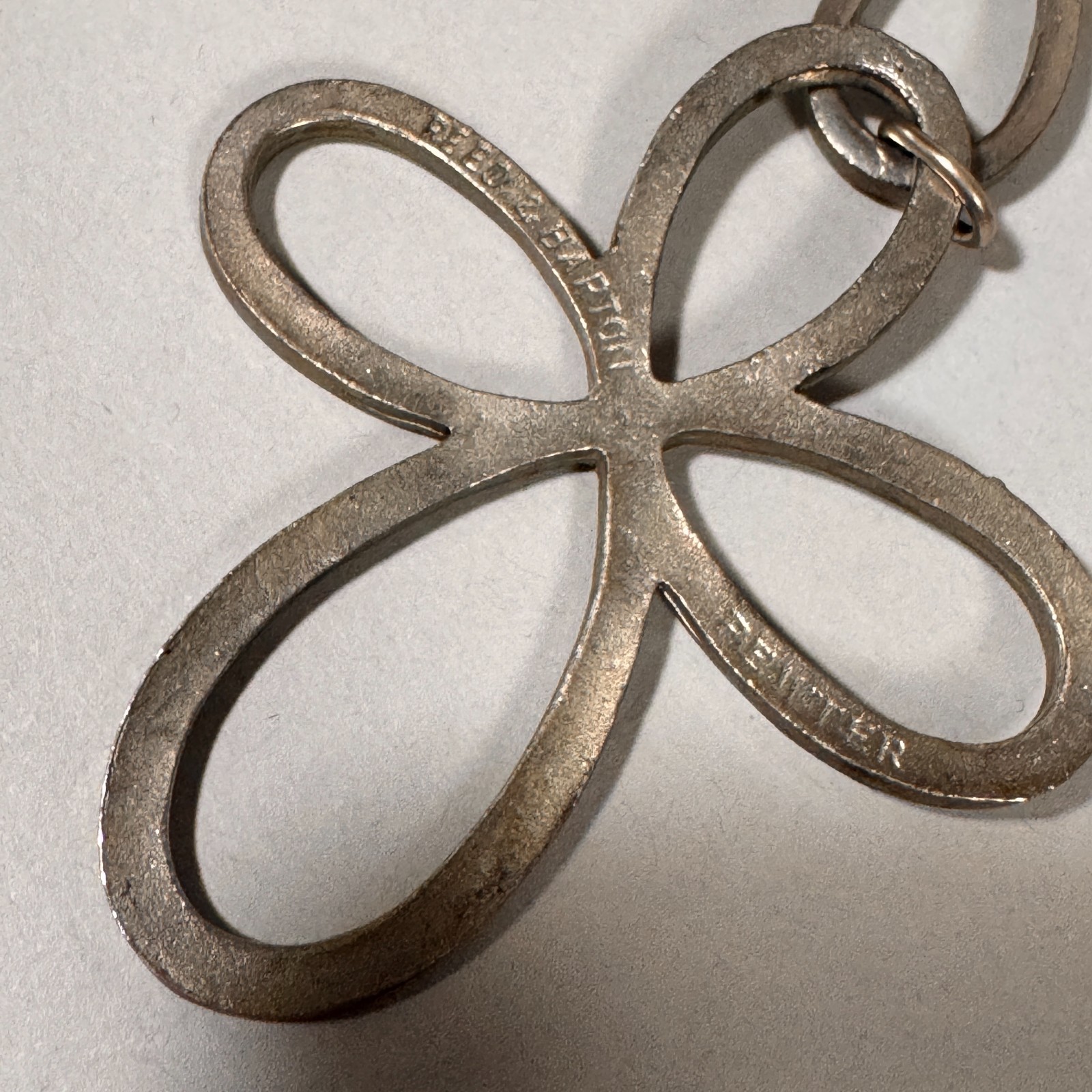 Vtg. Reed & Barton 3-tier Infinity Flower Pendant Pewter Necklace 18″ Ships Free