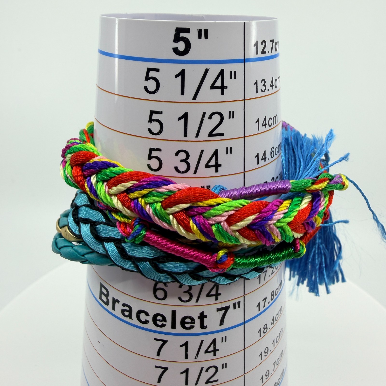 Vintage Blue Teal Multi Strand Braided Wrap Bracelet Tassels Magnetic Clasp Boho
