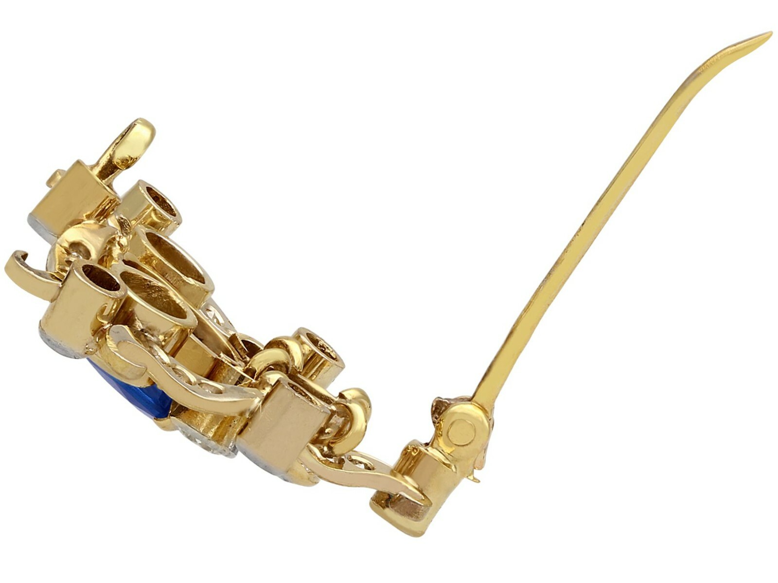 1.53 ct Sapphire and 1ct Diamond, 18ct Yellow Gold Brooch – Antique Circa 1920