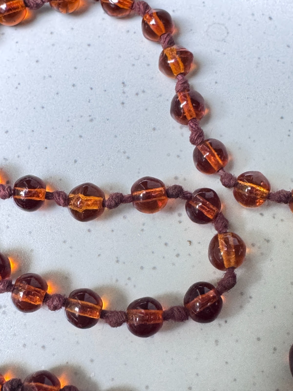 Vintage ART DECO Graduated Bead FAUX Amber Necklace, Czech Glass, Hand knot, 32”