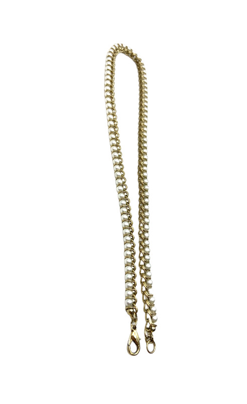Vintage Gold Tone Faux Pearl Necklace Curb Linked Wire Wrapped 17” Costume GUC