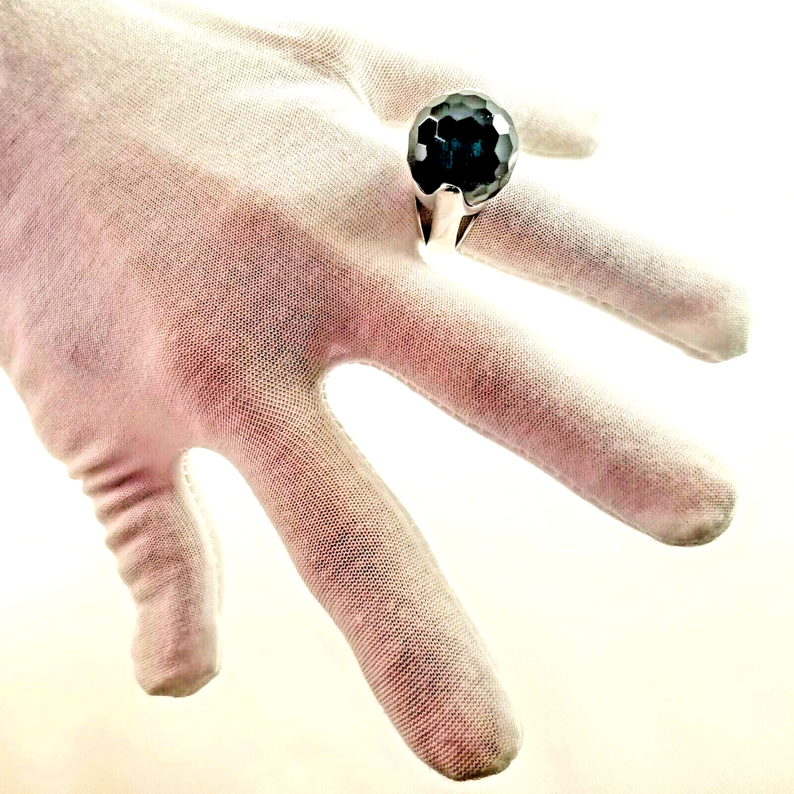 Reeb Sterling Italian 925 Faceted Onyx Mod Sphere Ring Tension Set Open Side