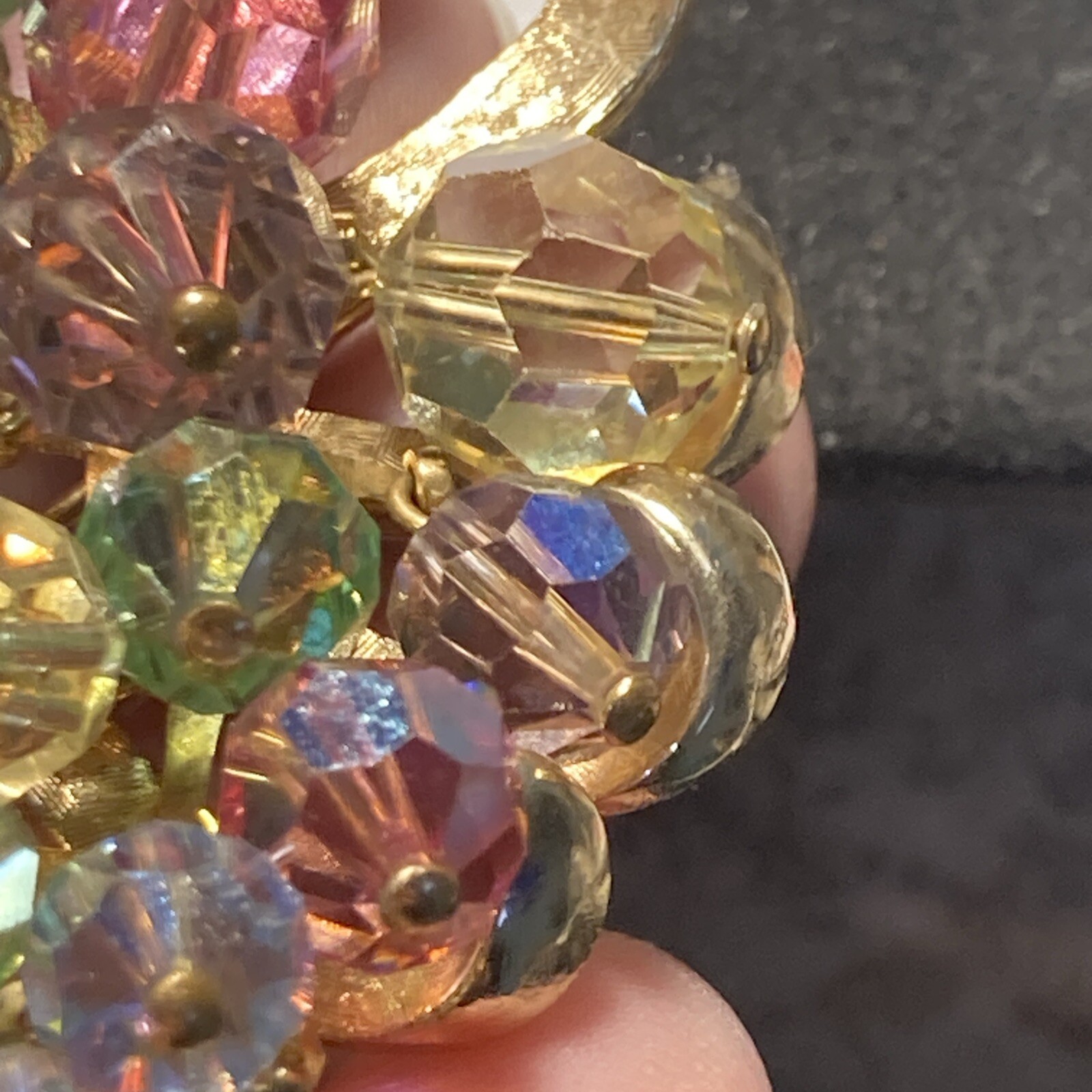 Gold Tone faceted strung beads Pastel Fruit Salad Brooch Pin PENDANT dangle 3-D