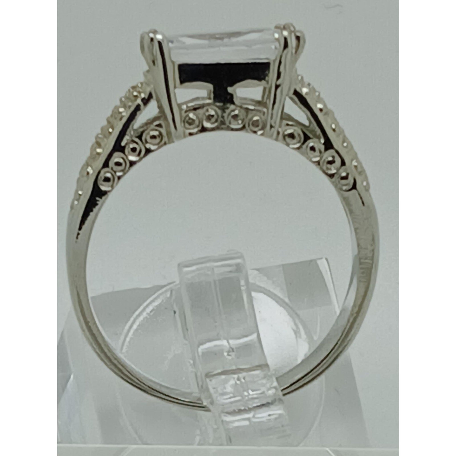 Vintage White Gold Plated CZ Engagement Ring 3.0 Carat Radiant Cut Stone Size 9
