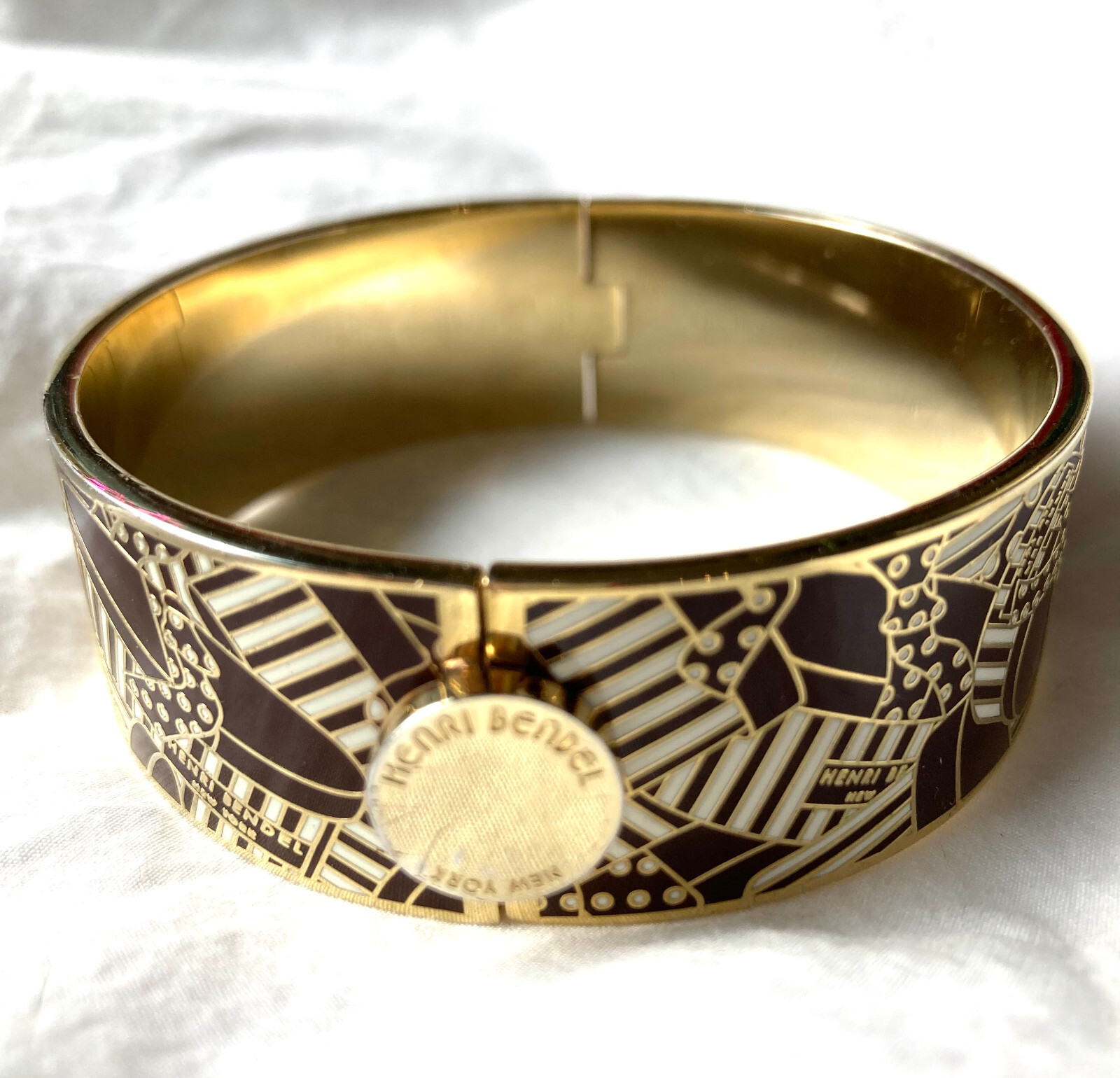 Henri Bendel Hinged Silver Wide Cuff Bangle Bracelet