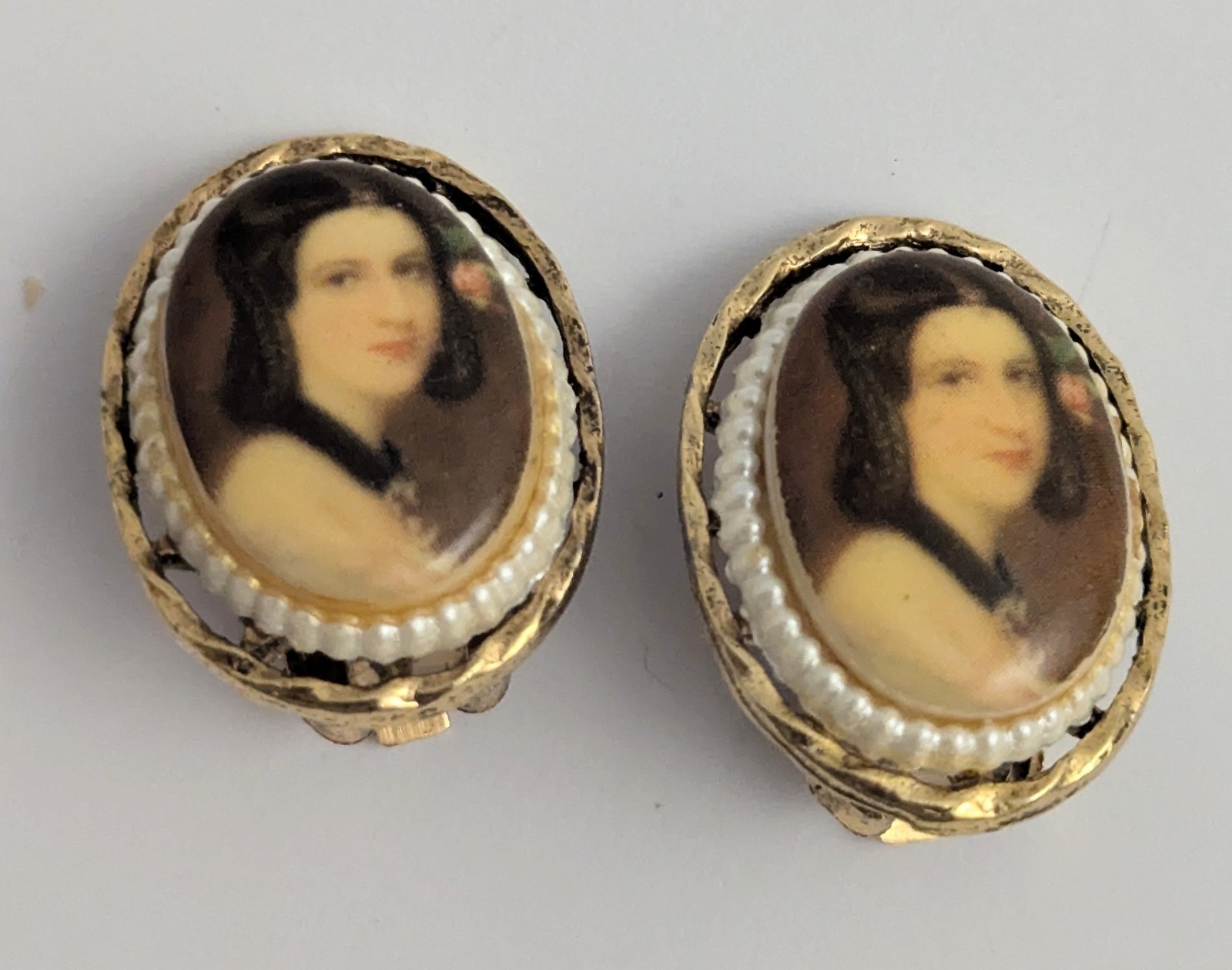 Vth Signed ART Arthur Pepper Victorian Revival Portrait Brooch Clip Earring Set