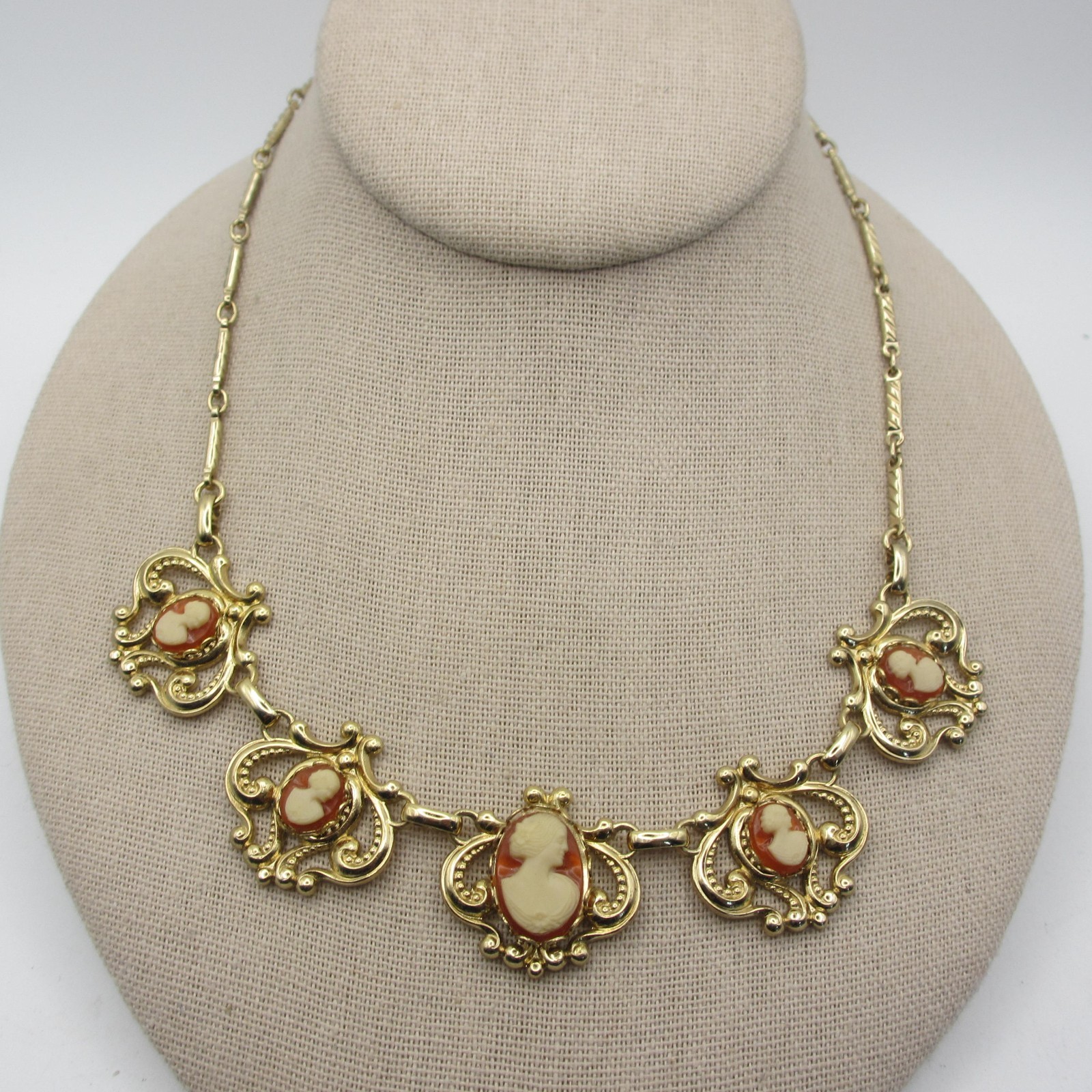 Vintage Cameo Necklace Victorian Revival Gold Tone 16 Inch