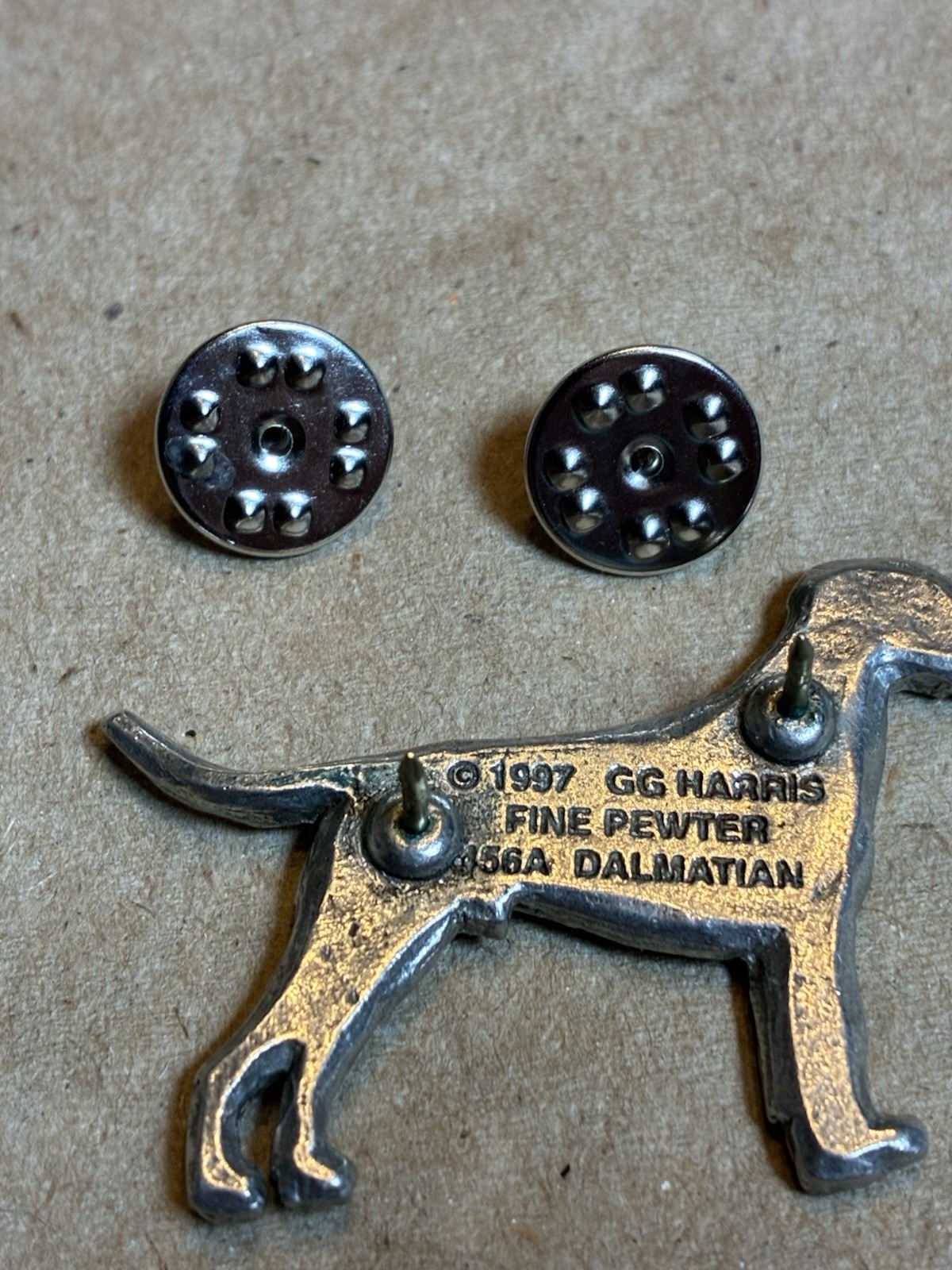 Vintage GG Harris Fine Pewter Dalmatian Dog Lapel Pin 2″x1″