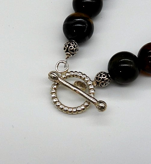 Vintage Jadeite Elephant Pendant Necklace Tiger Eye Quartz Sterling Silver 925