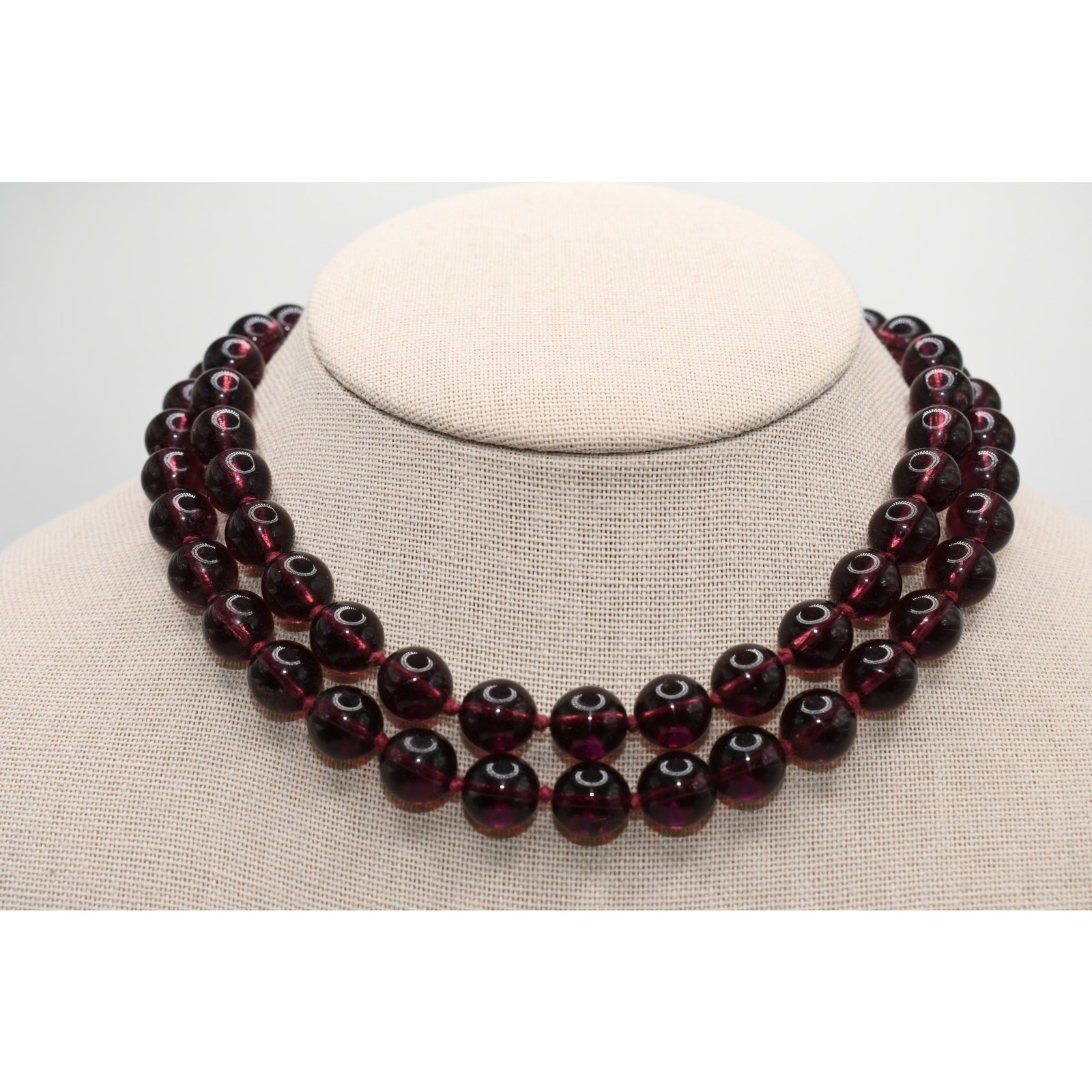 Vintage Purple Glass Bead Necklace Hand Knotted 30” No Clasp Long Strand