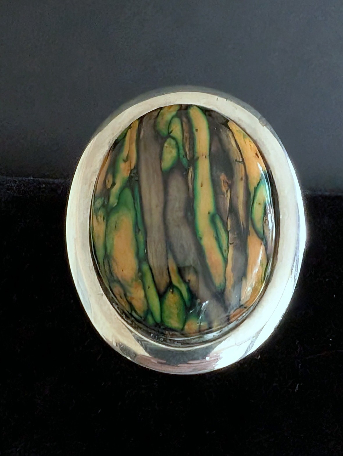 Beautiful Vintage Oval Silver Plated Multicolor Stone Pin Brooch