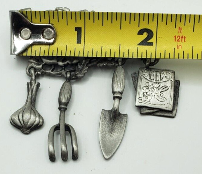 Danecraft I Love Gardening Pewter Pin Brooch Vintage Red Enameled Heart