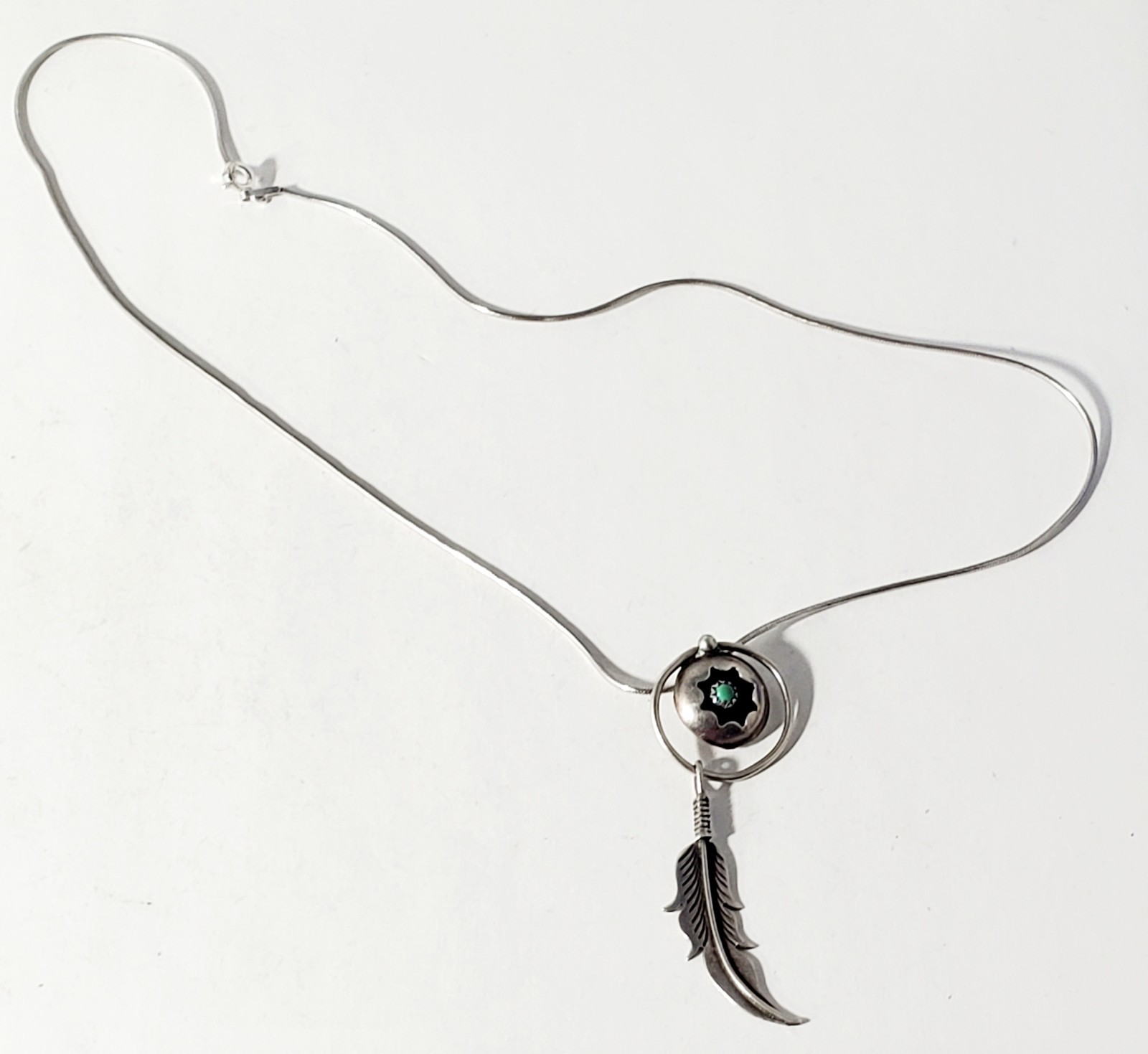 Vtg Sterling Silver SOUTHWESTERN Shadowbox Turquoise Pendant Necklace Lot 18″