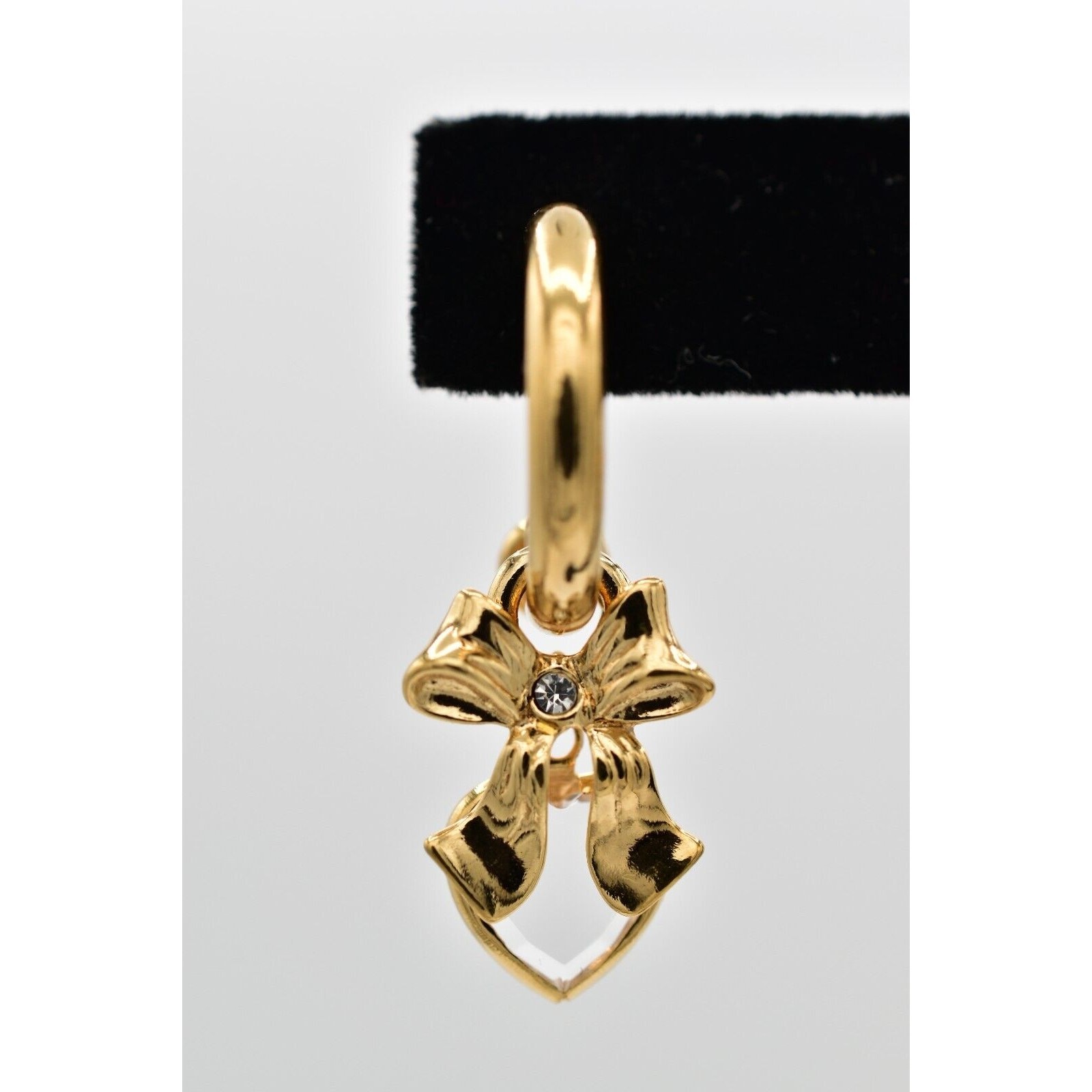 Vintage Hoop Charm Earrings Bow Crystal Bezel Heart Dangle Drop 1990s BinW