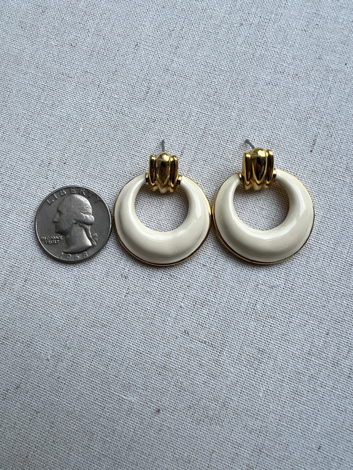 Lot of 3 Vintage White and Gold Enamel Earrings 1980s-90s (No backs)
