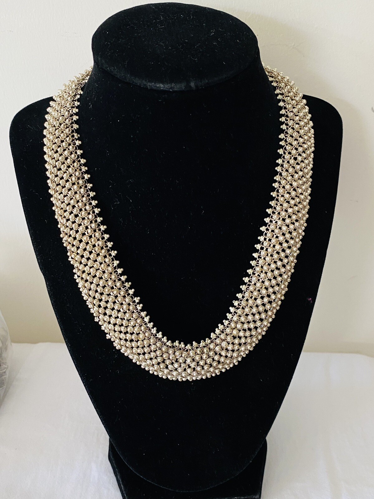 Heavy Vintage Sterling Silver Etruscan Cannetille Choker Link Necklace 95-Grams