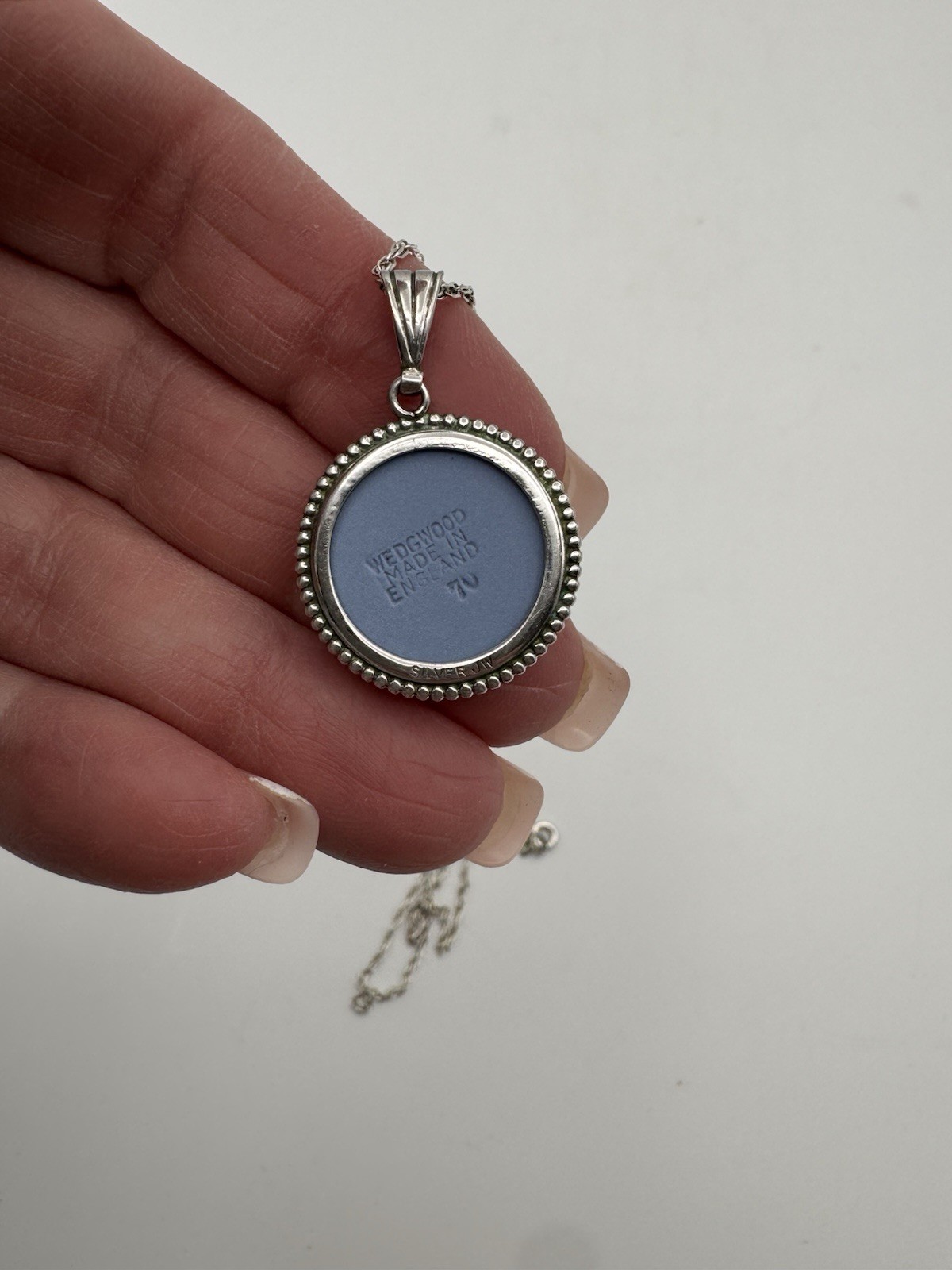 Vintage Wedgwood Blue Jasperware Cupid Signed Pendant Necklace Silver England