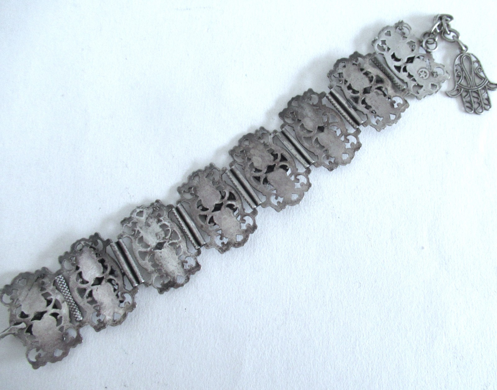 VINTAGE or ANTIQUE TURKEY STERLING BRACELET, 6 1/2 to 7 1/2″ WRIST , 1.25 INCH W