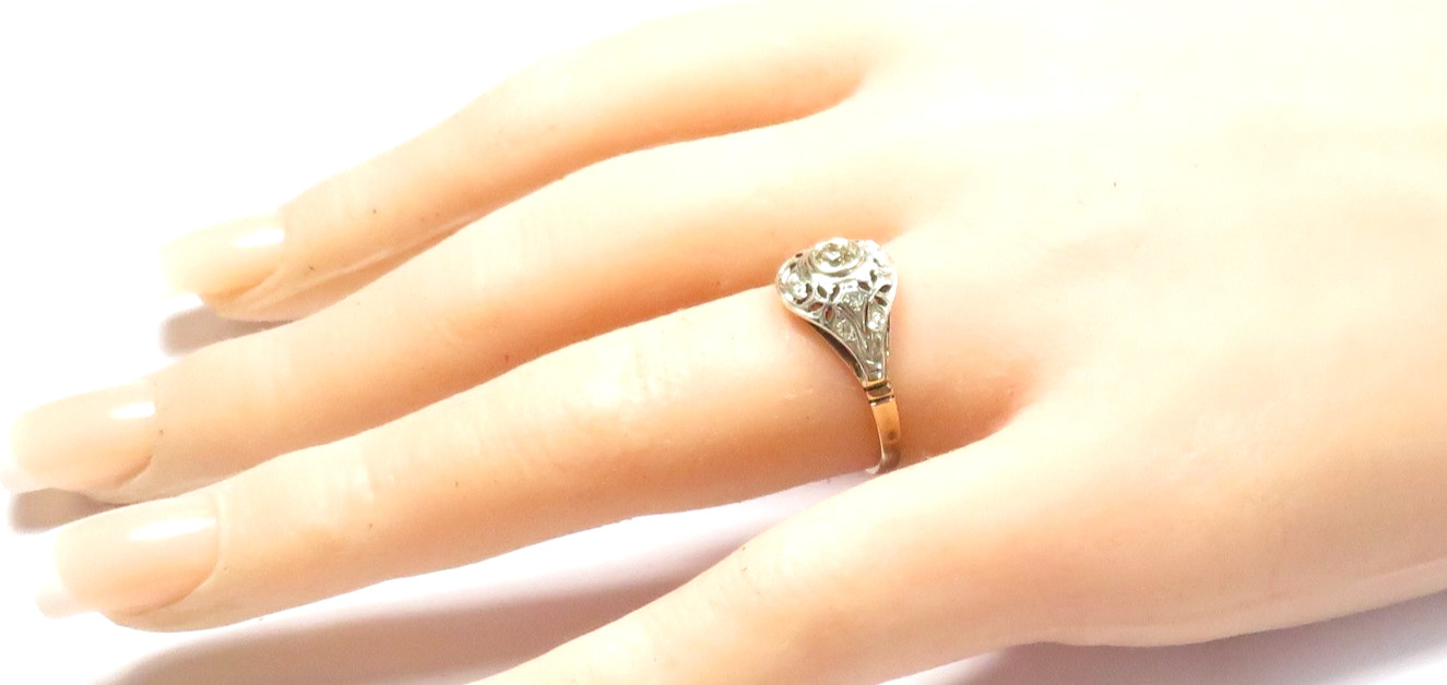 Victorian Edwardian 14KY Silver Diamond Engagement Ring Size 7 UK-N1/2 EGL USA