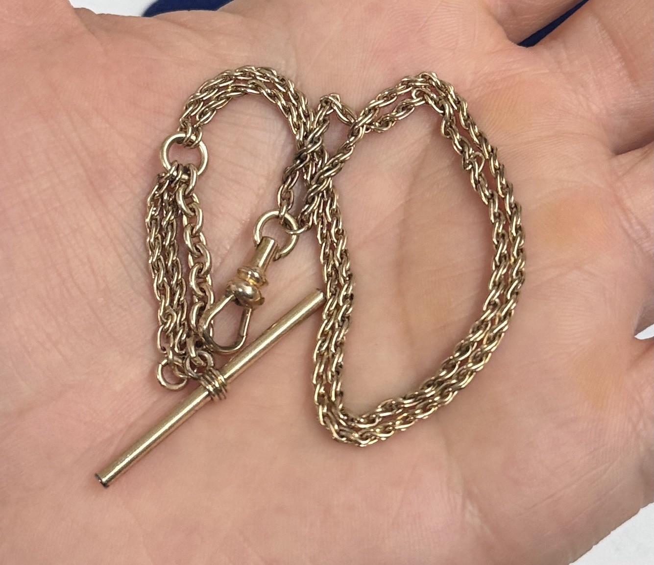 8.3g Gold filled Watch Chain victorian Wheat Fob Gf 8” Double Link T Bar 3.4mm