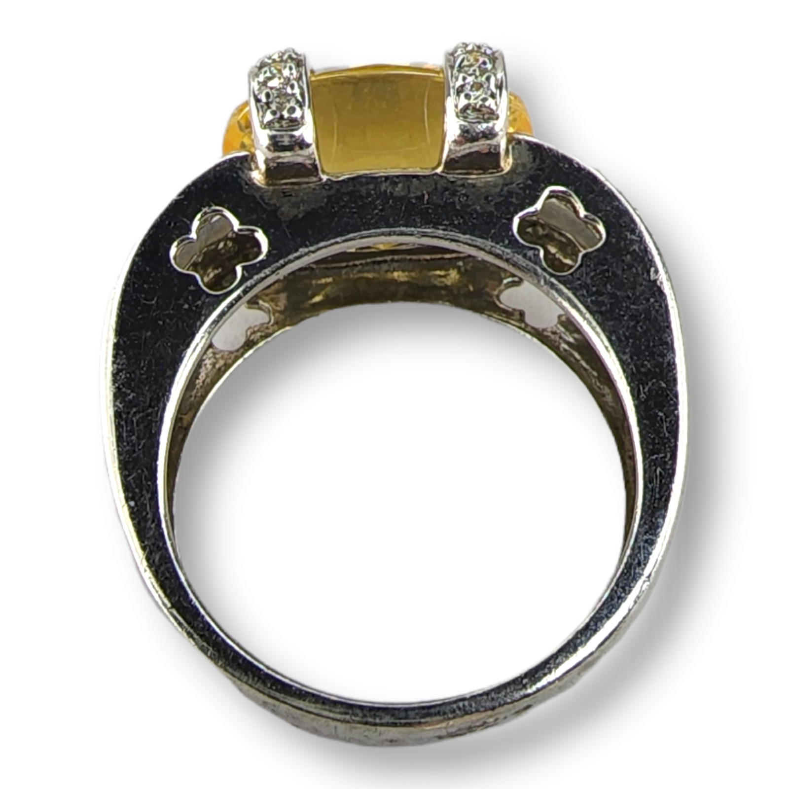 Vintage Sterling Silver 925 Yellow Faceted Citrine and Cubic Zirconia Ring SZ 5