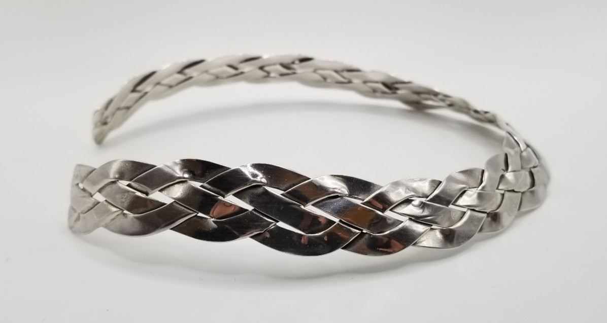 Vintage Sterling Silver Braided Collar Choker Necklace 17.5mm Wide