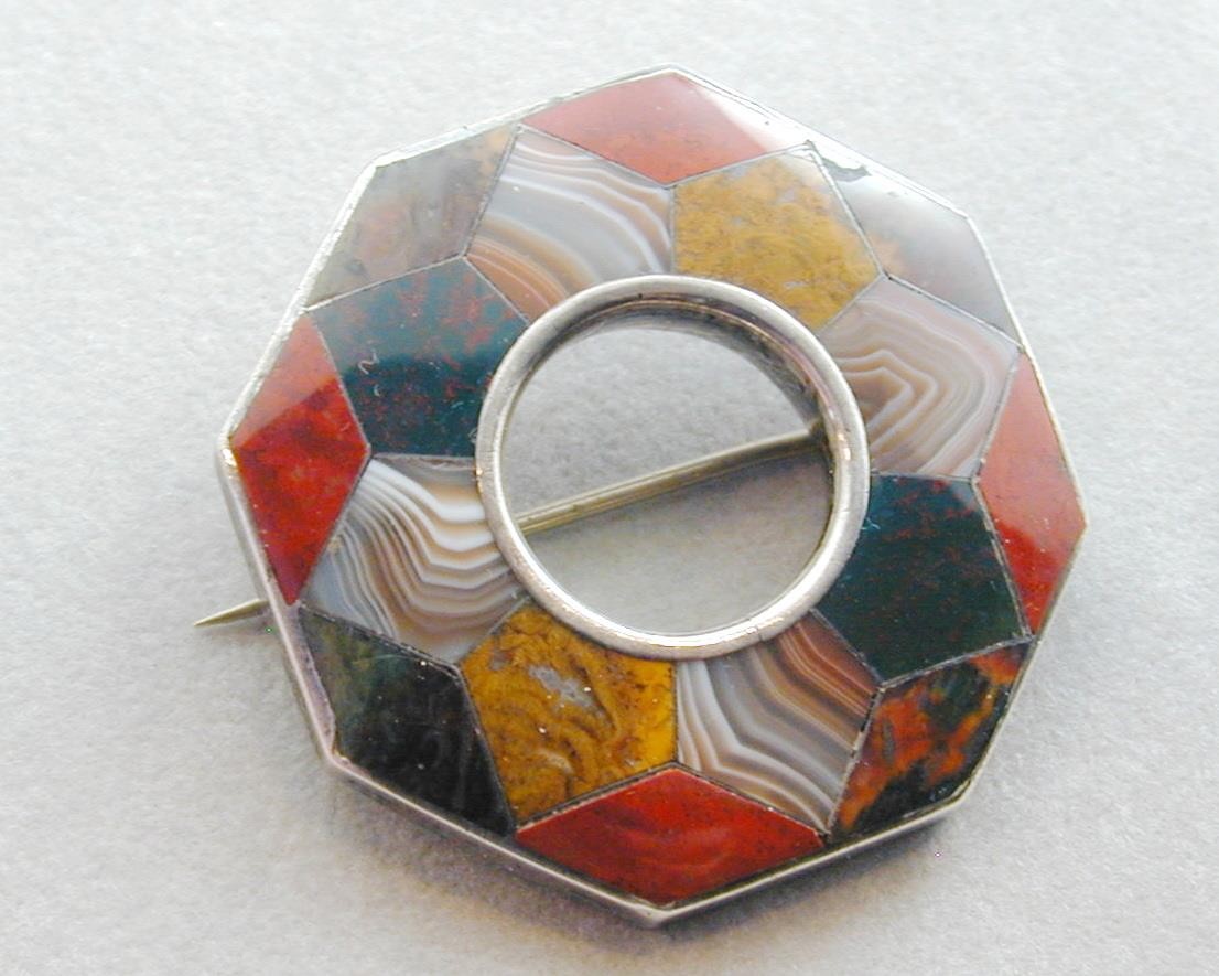 Incredible 1800’s Sterling Scottish Agate Pin Brooch Amazing Stones
