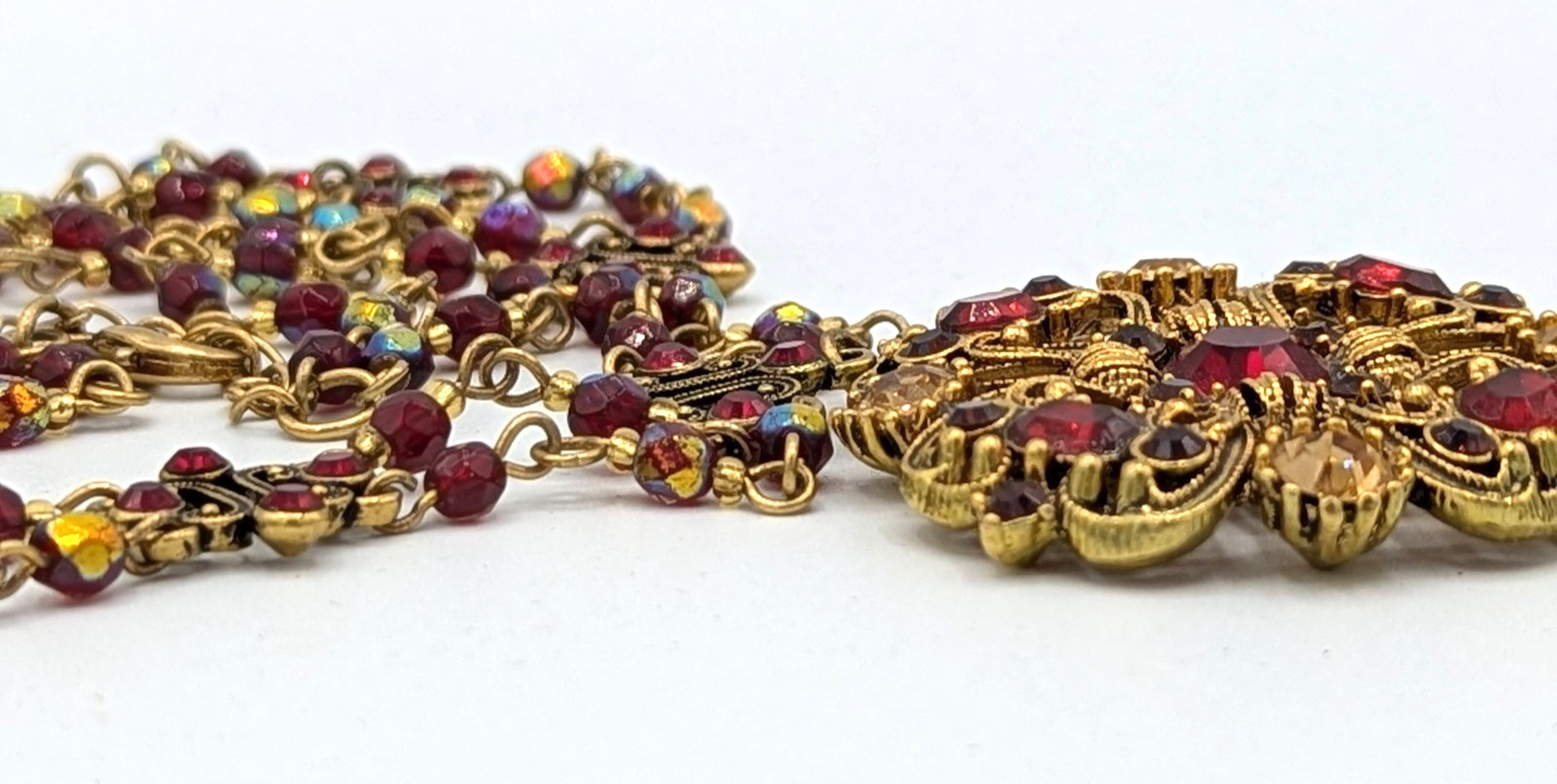 Vintage Avon Red Festoon Pendant Necklace Victorian Revival Maltese Cross