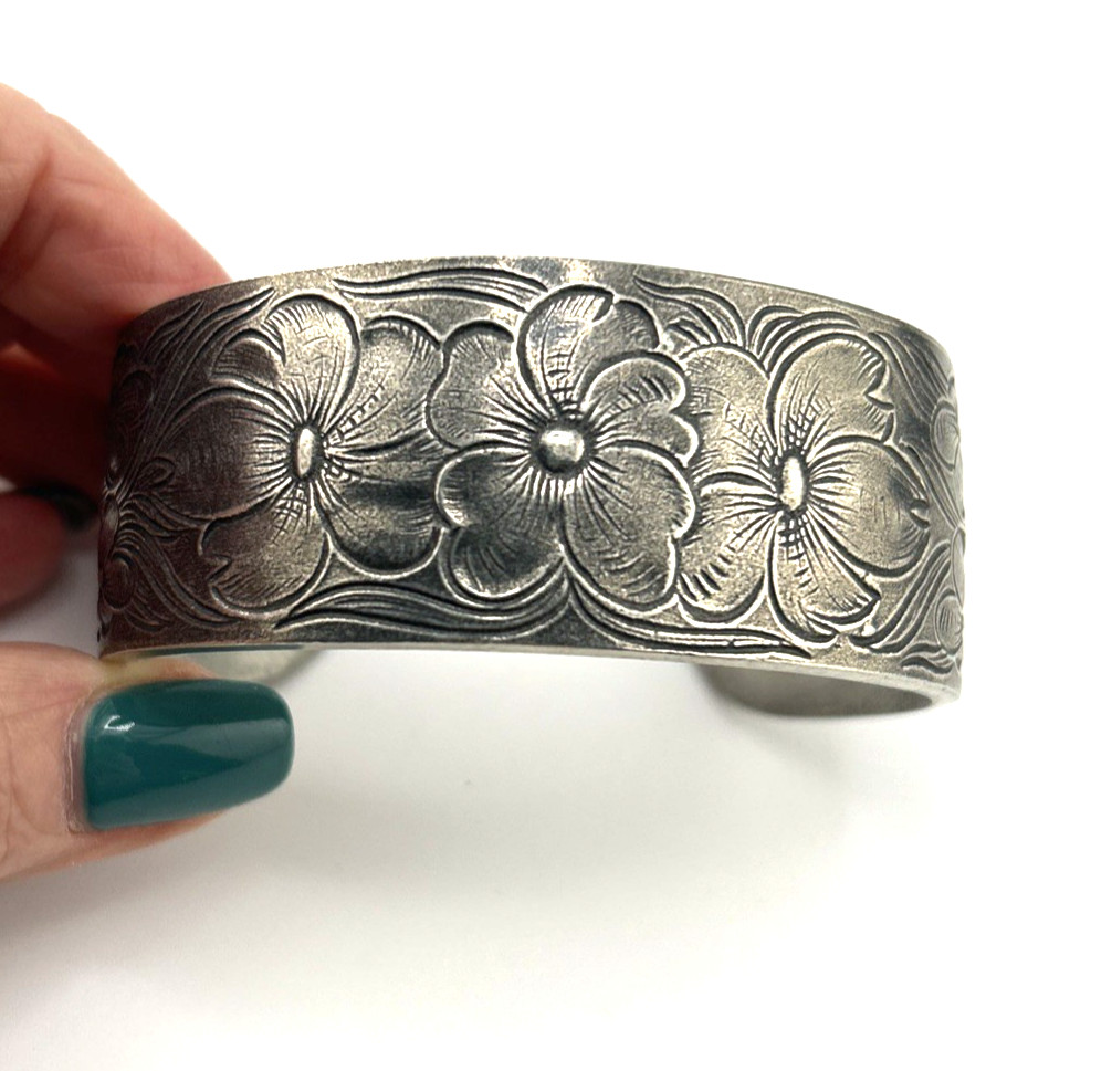 Vintage Salisbury Pewter Larkspur Cuff – July Birth Flower Bracelet
