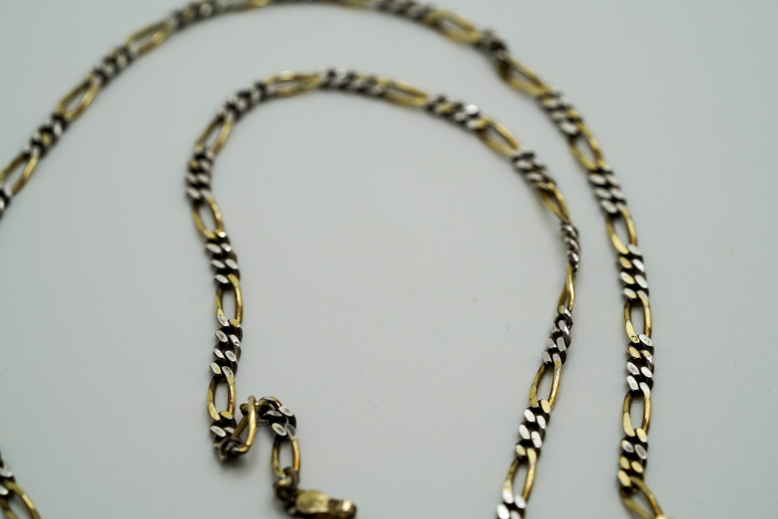 Vintage Gold Over Sterling Silver Figaro Necklace 18” X 3mm JB11